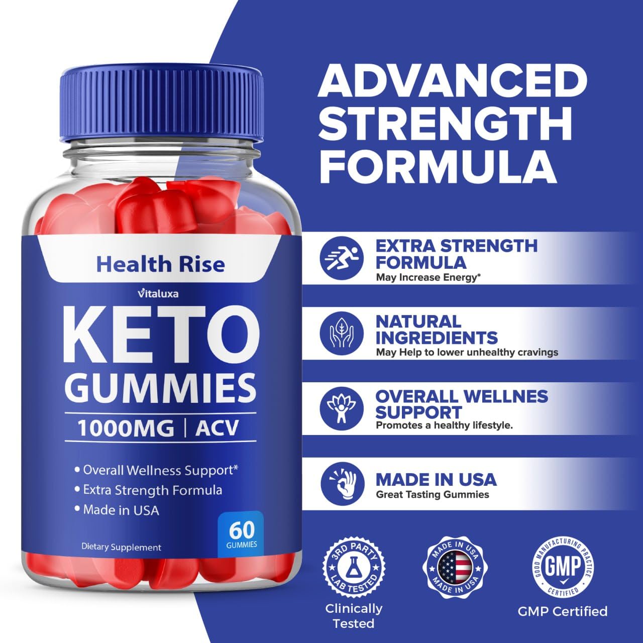 Vitaluxa Health Rise Keto ACV Gummies Gummy 120 Count
