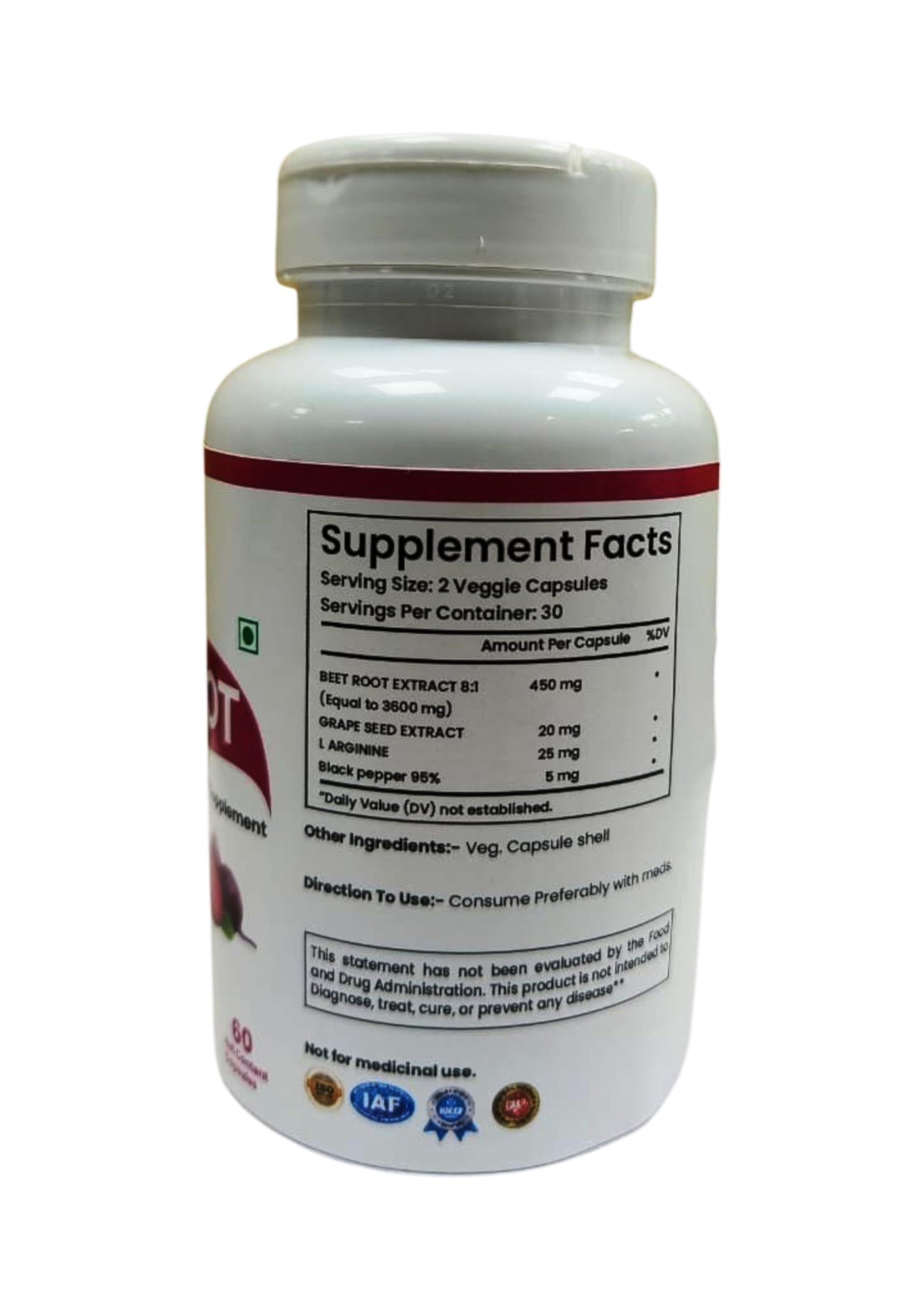 Organic Vedaa Holistic Care Beet Root Fiber Capsules, 60 Capsules