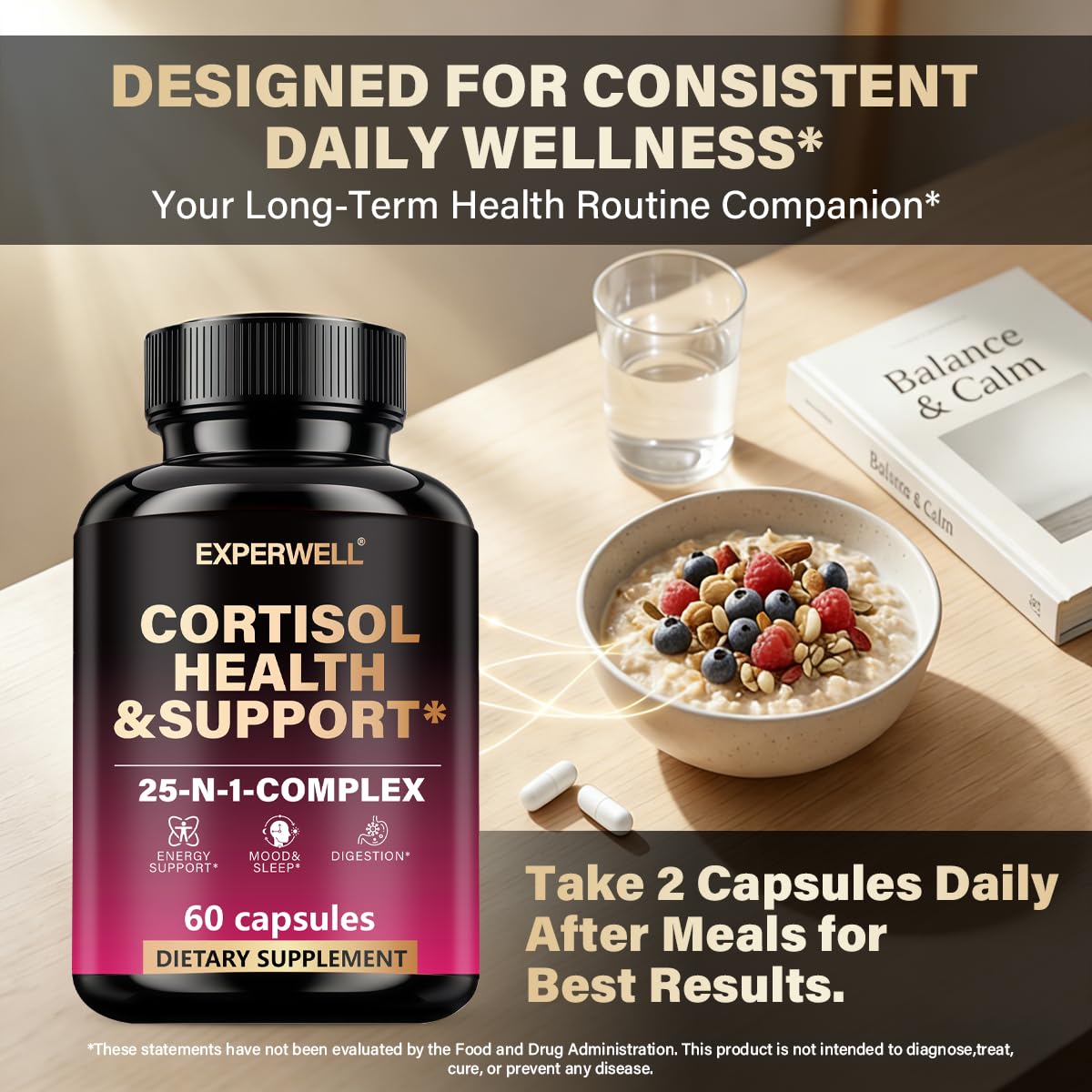 Flulight Cortisol Health & Support – 25-in-1 Multi-Ingredient Complex with Ashwagandha, L-Theanine, Rhodiola & Magnesium – Daily Balance, Mood & Energy Support – 60 Capsules