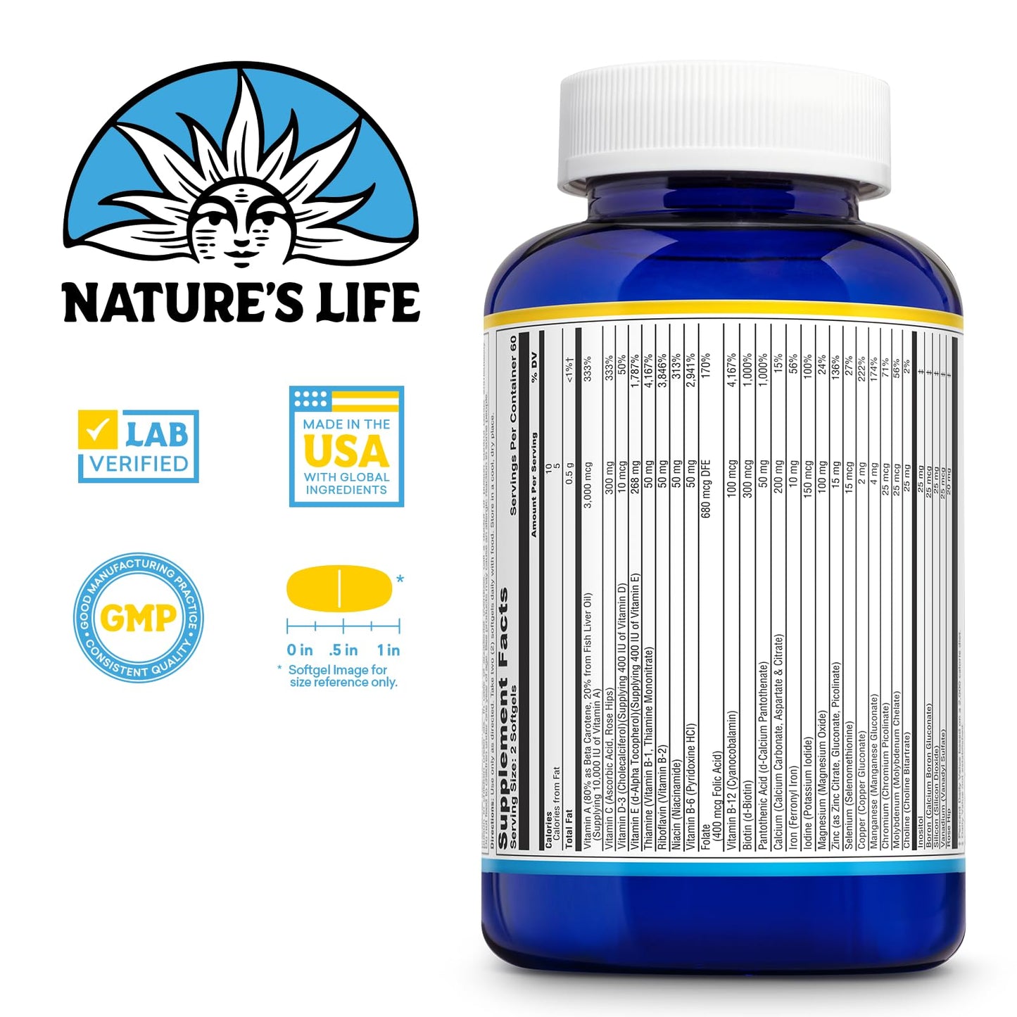 Nature's Life Softgels Multivitamin with Iron, Complete Daily Multivitamin & Mineral Supplement, 120 Count
