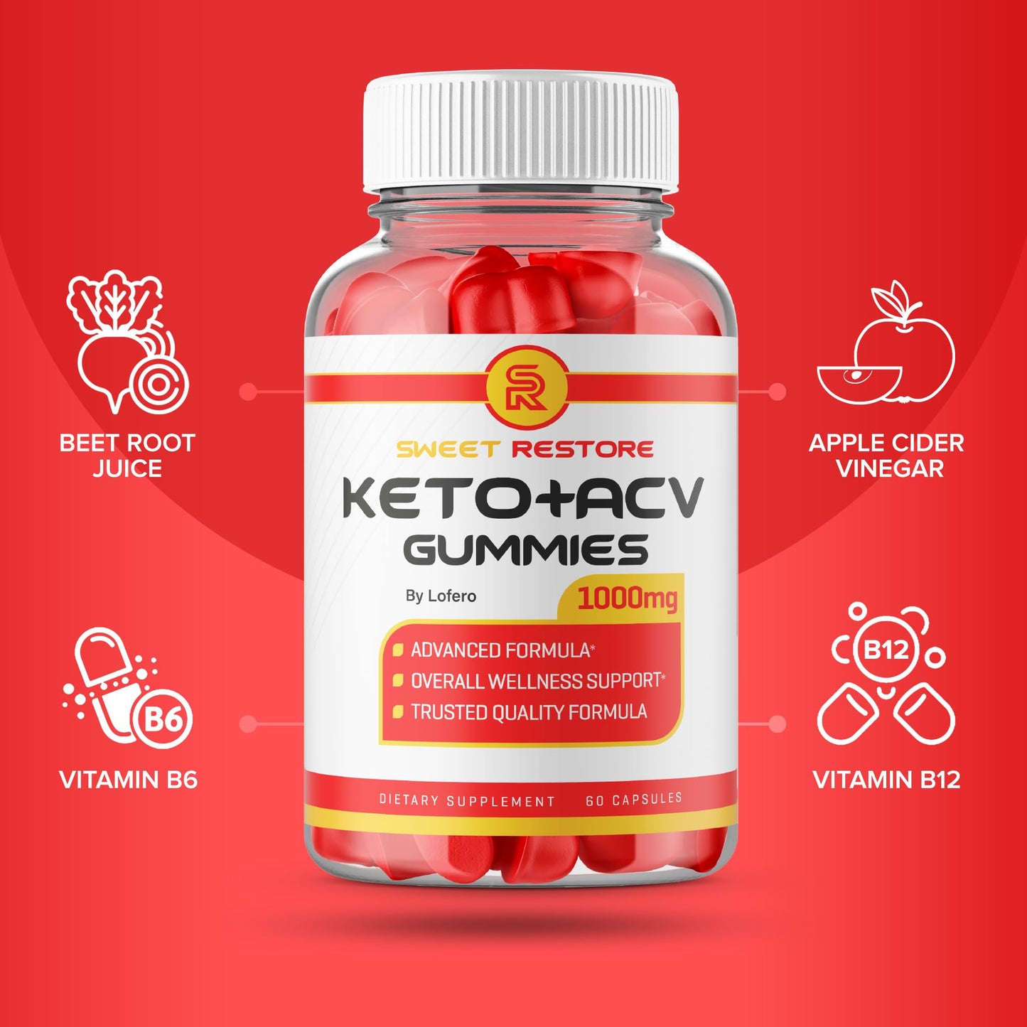 Lofero Sweet Restore Gummies Apple Cider Vinegar ACV Loss Support Advanced Maximum Strength Premium Wellness Formula Natural Ingredients 120 Count