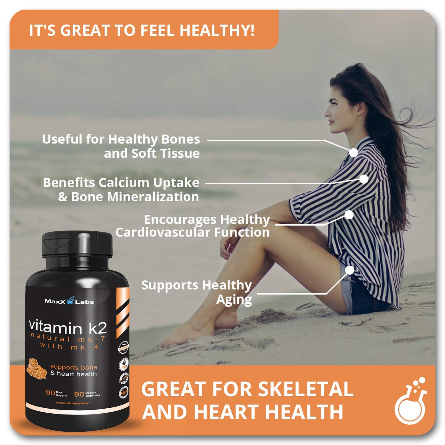 MaxX Labs Vitamin K2 Supplement Full Spectrum K2-MK7, MK4 & Vitamin D Capsule, 90 Capsules