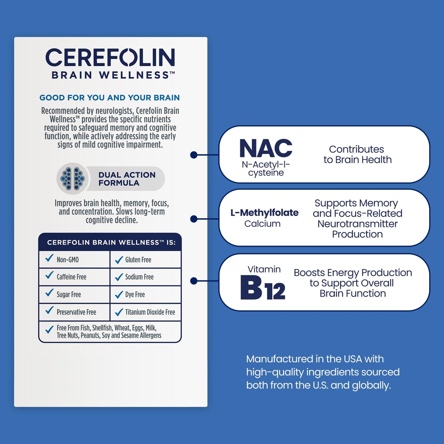 Cerefolin Brain Wellness, Targeted Nutrition for Cognitive Support Caplet 60