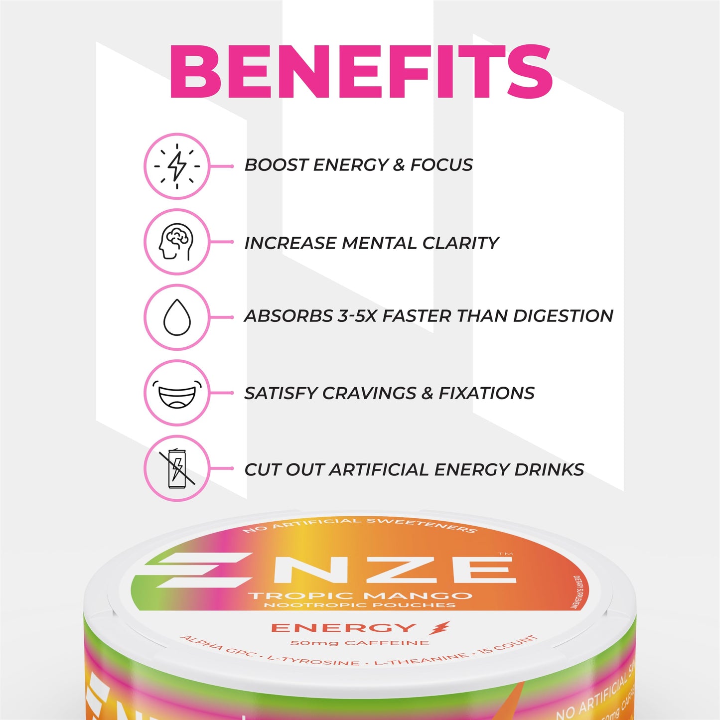 NZE Caffeine Nootropic Caplets with 50mg Caffeine, Alpha GPC, L-Tyrosine & L-Theanine, No Sugar or Artificial Sweeteners, 5 Caplets