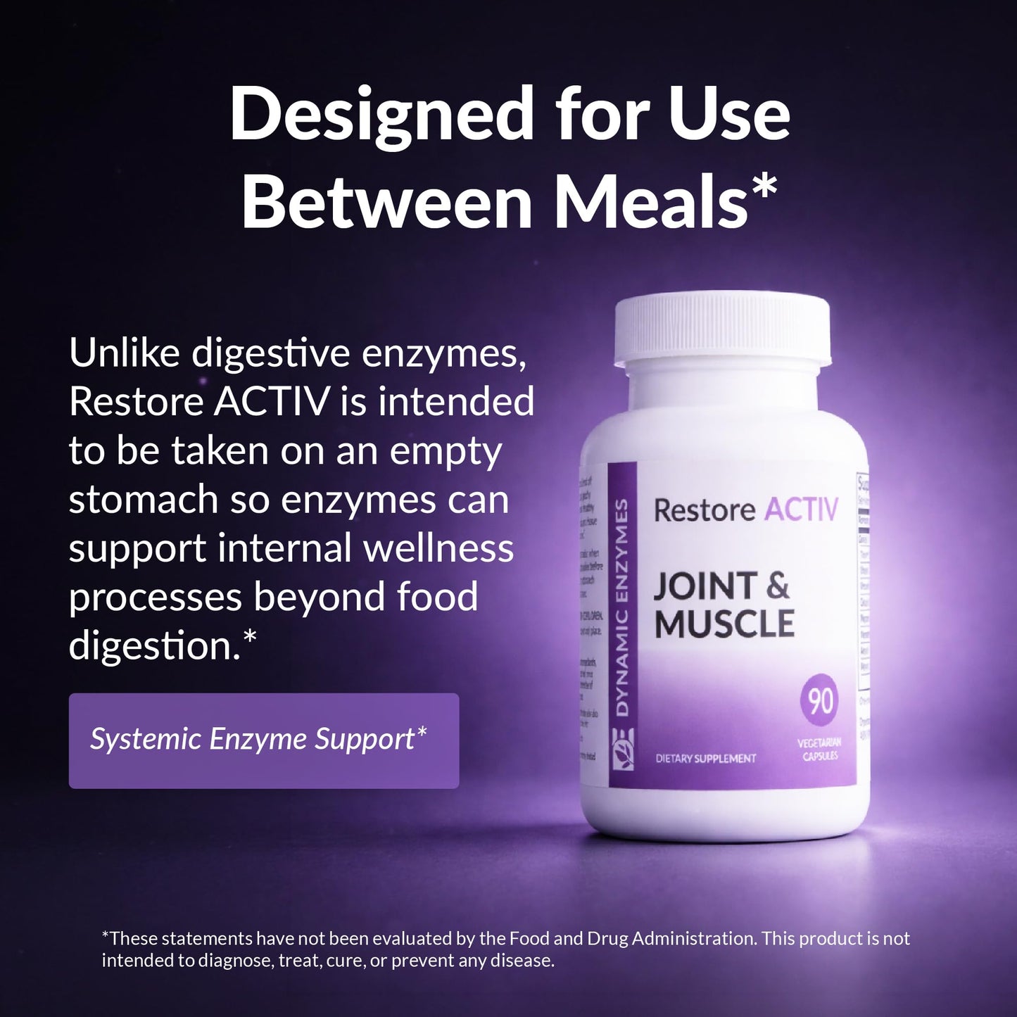 Dynamic Enzymes Restore ACTIV Systemic Enzymes Acid-Resistant Serrapeptase 90,000 SPU + Nattokinase 400 FU, Protease Blend for Muscle, Joint & Tissue Support, Supports Healthy Circulation, 90 Veg Capsules