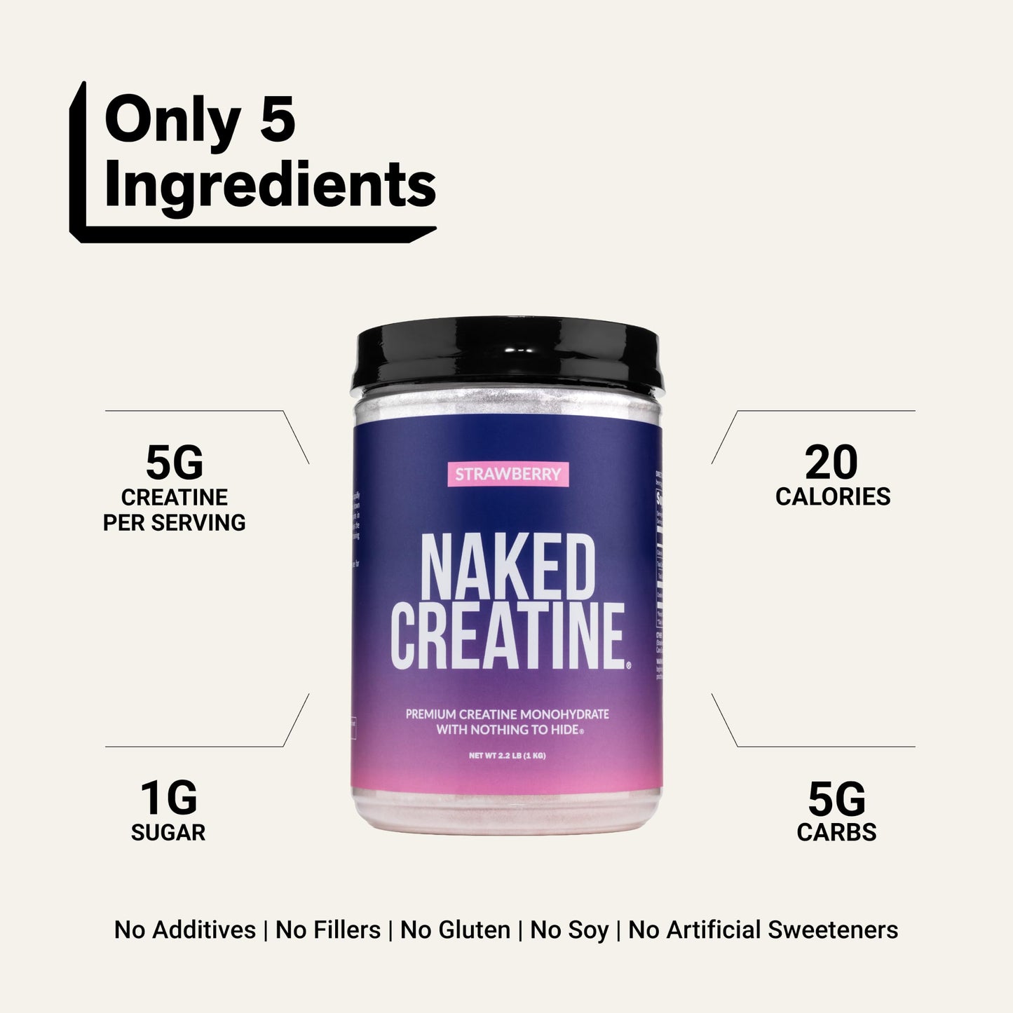 NAKED Creatine Monohydrate Strawberry Flavored Powder 90 Servings