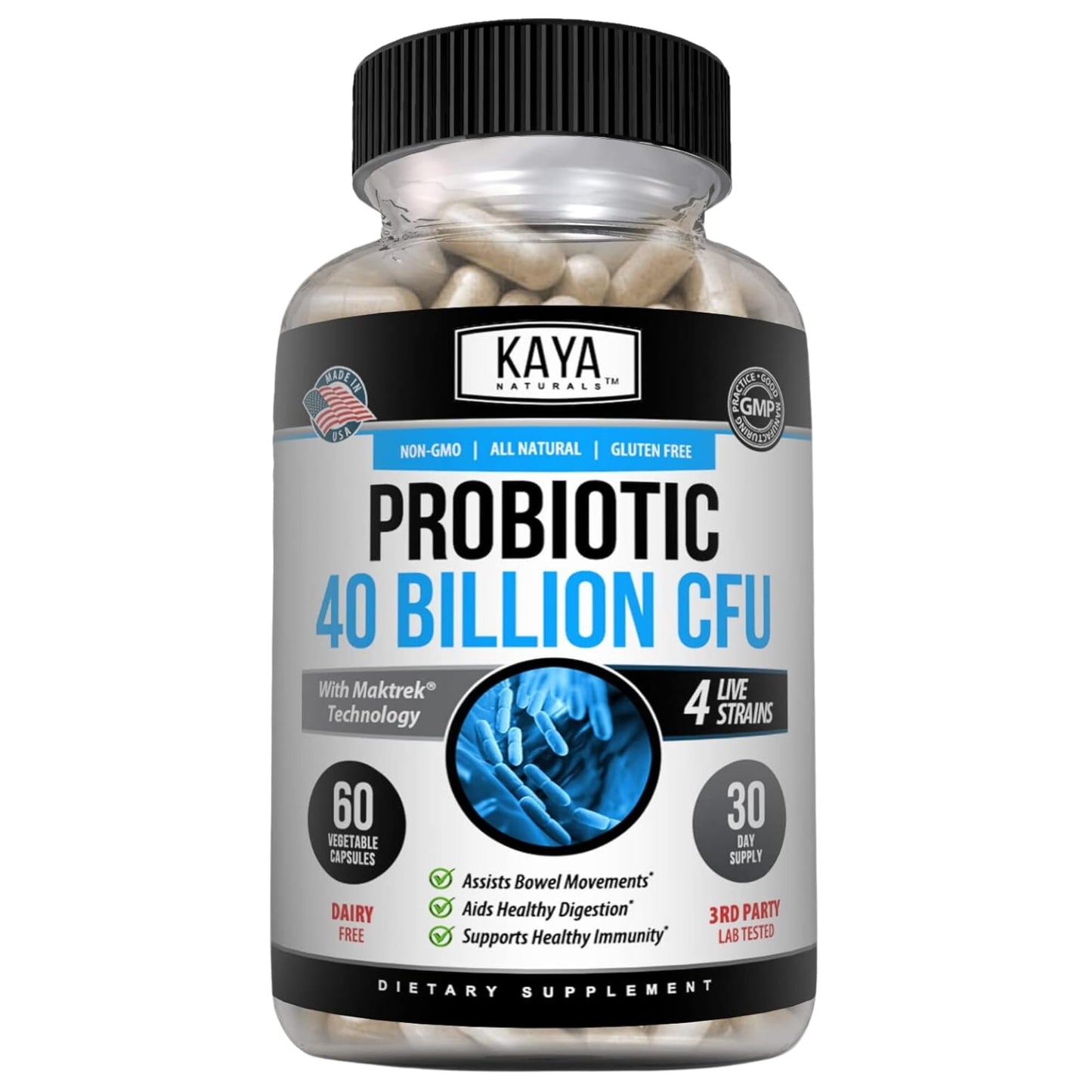 Kaya Naturals Probiotic 40 Billion CFU Capsule, 60 Vegetable Capsules