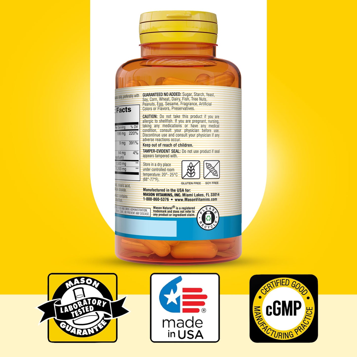 Mason Natural Glucosamine Chondroitin 1500/1200 with Vitamin C, 60 Capsules