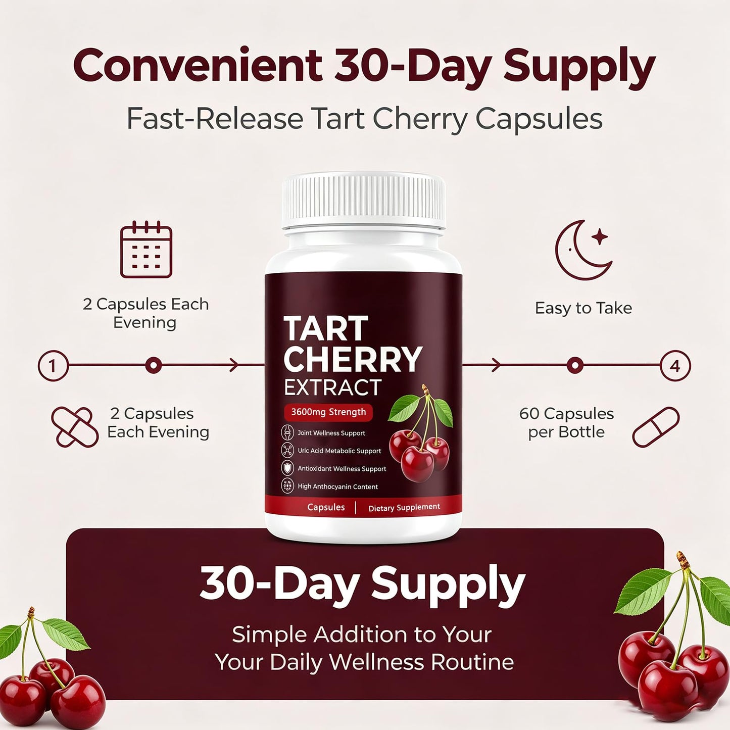 BLOUM Tart Cherry Cold Extract Capsules, 90 Count
