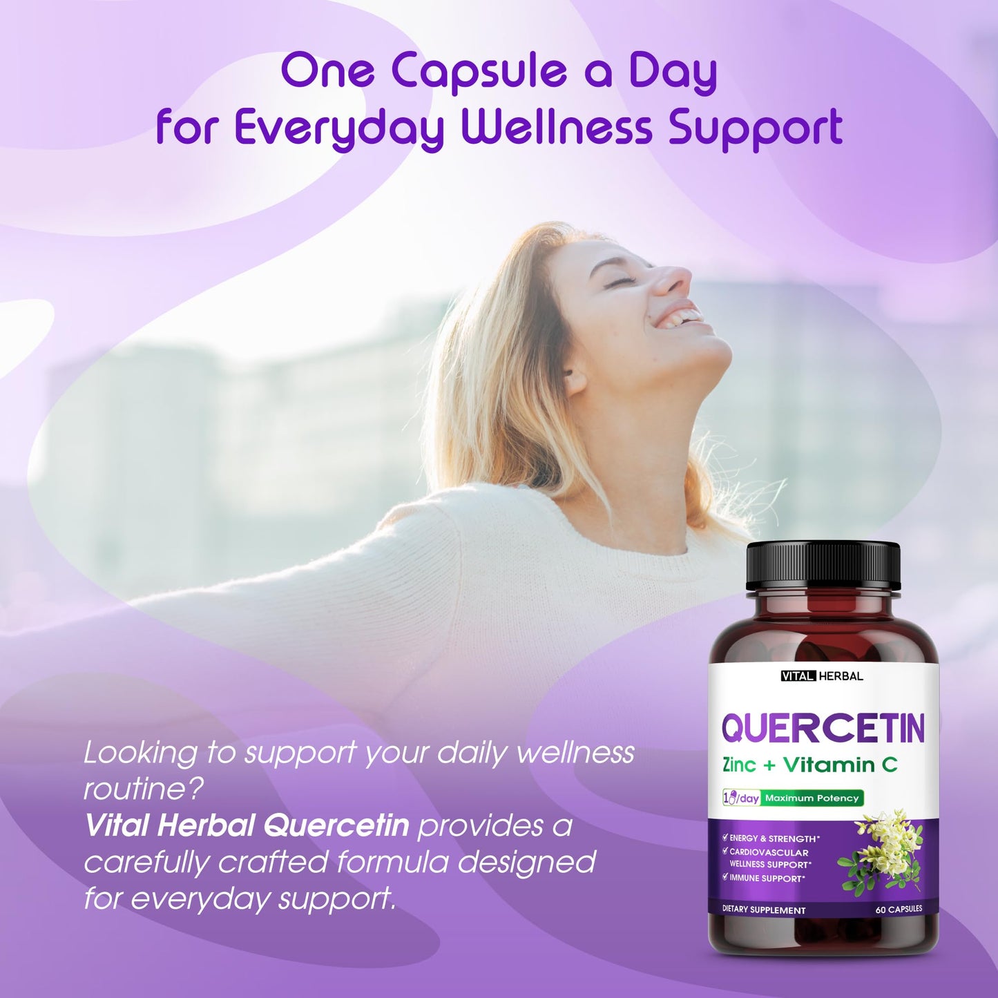 Vital Herbal Quercetin 700mg with Zinc, Vitamin C & Bromelain Immune & Antioxidant Support Capsules, 60 Count
