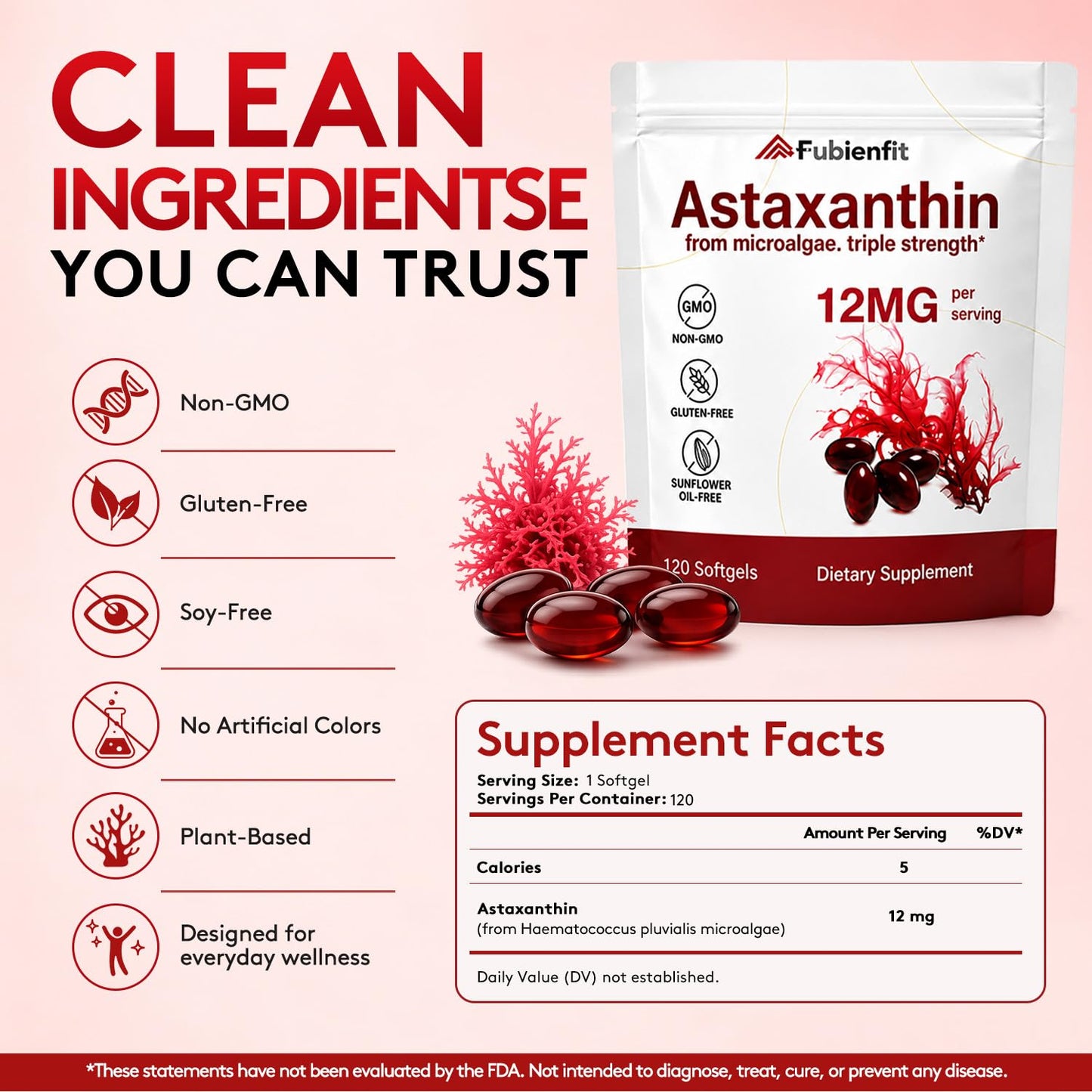 Fubienfit Astaxanthin 12mg Softgels 120 Count
