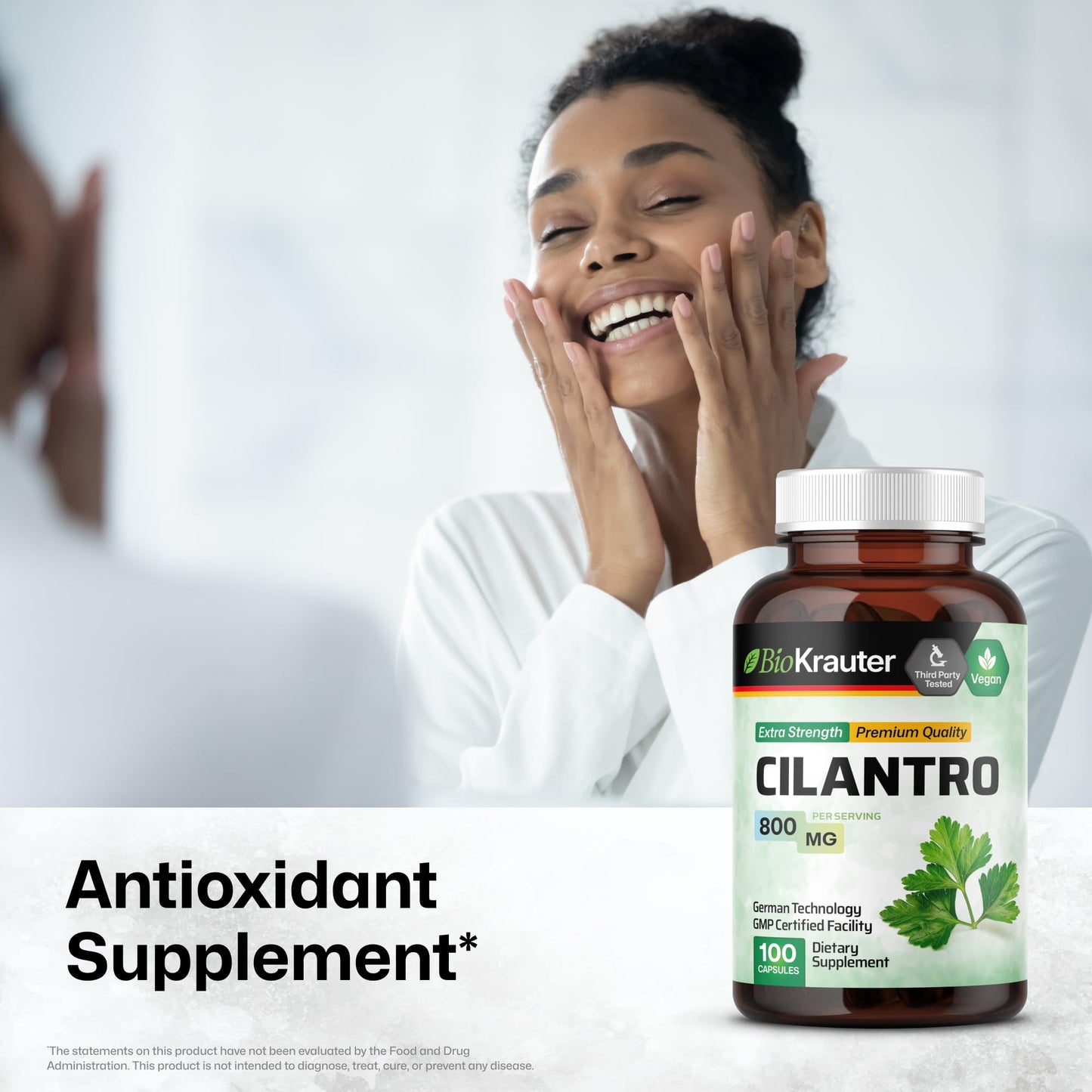 BIO KRAUTER Cilantro for Detox Cleanse - Vegan Cilantro Capsules (Coriander Leaf Powder) 800 mg per Serving - Natural Detox & Antioxidant Supplement - 100 Capsules