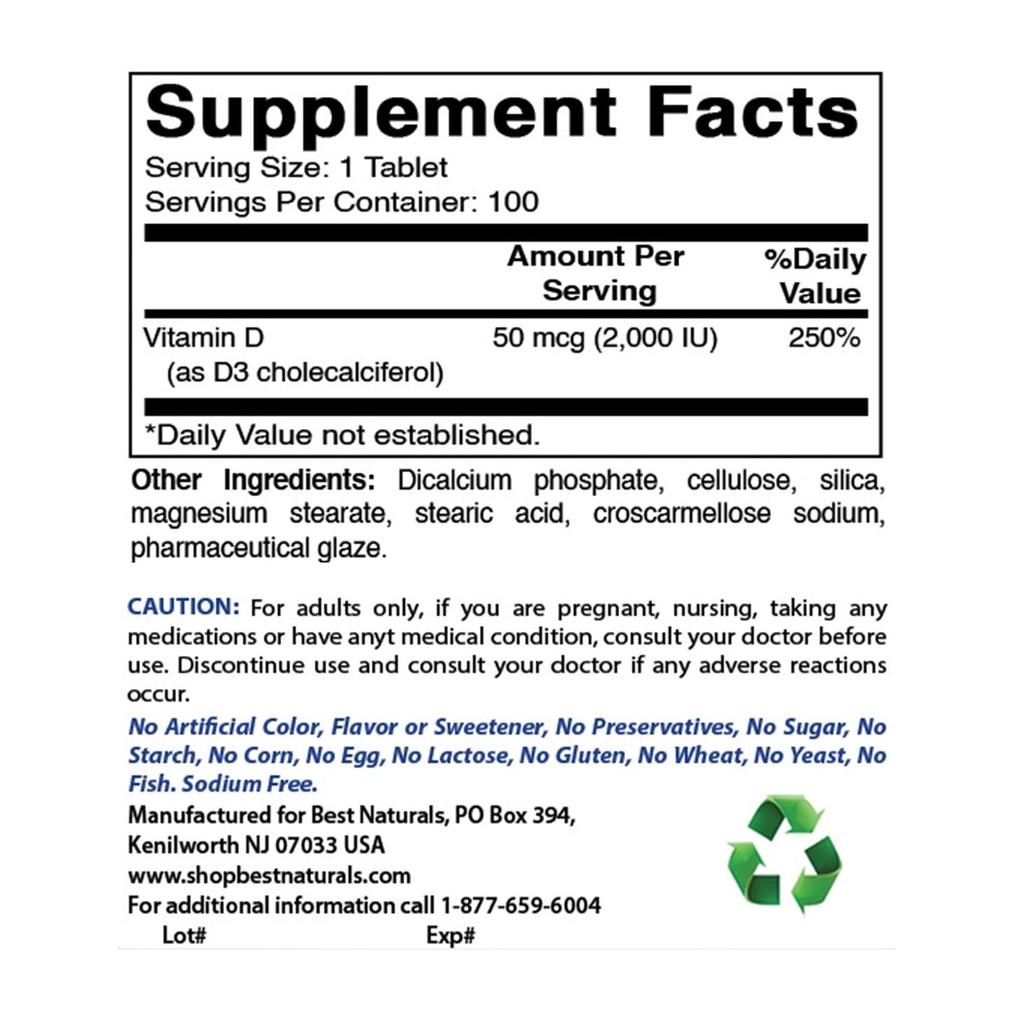 Best Naturals Vitamin D3 2000 IU (50 mcg) Tablet, 300 Count