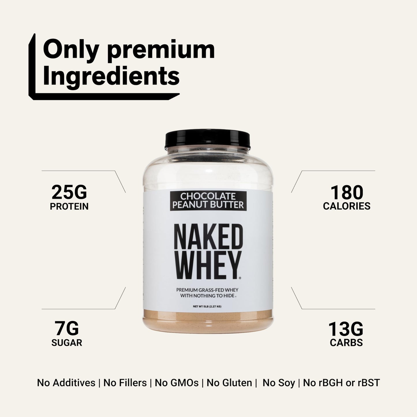 NAKED Whey Chocolate Peanut Butter Grass Fed Whey Protein Powder, 80 Servings