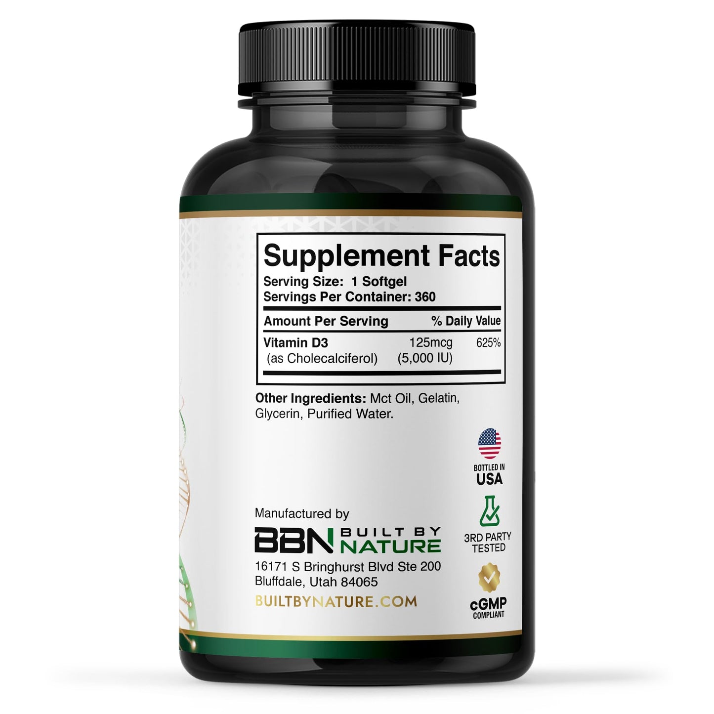 Built by Nature Vitamin D3 5000 IU Supplement 360 Softgels