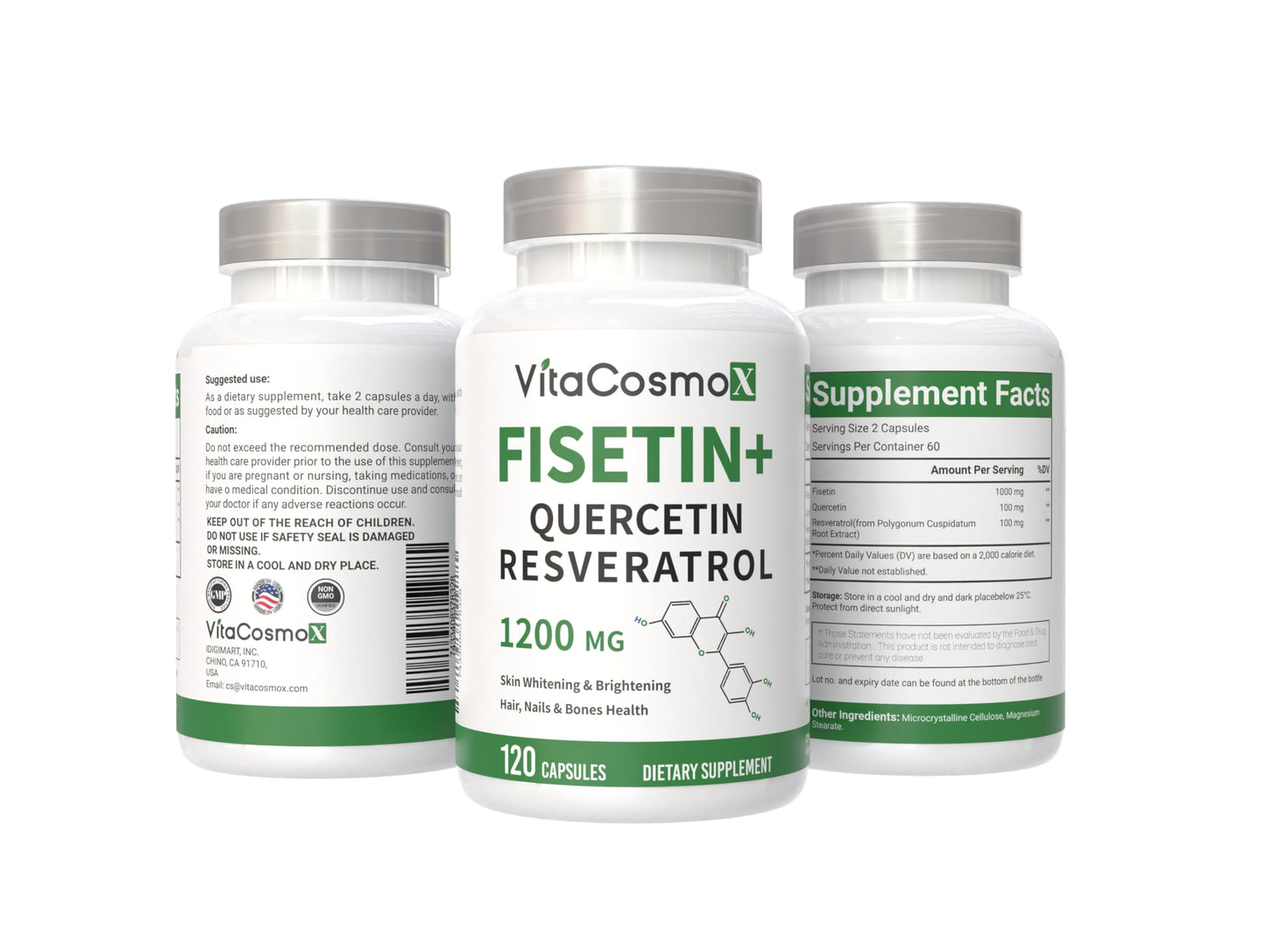 VitaCosmoX Fisetin Quercetin Resveratrol Supplement Capsules 240 Count