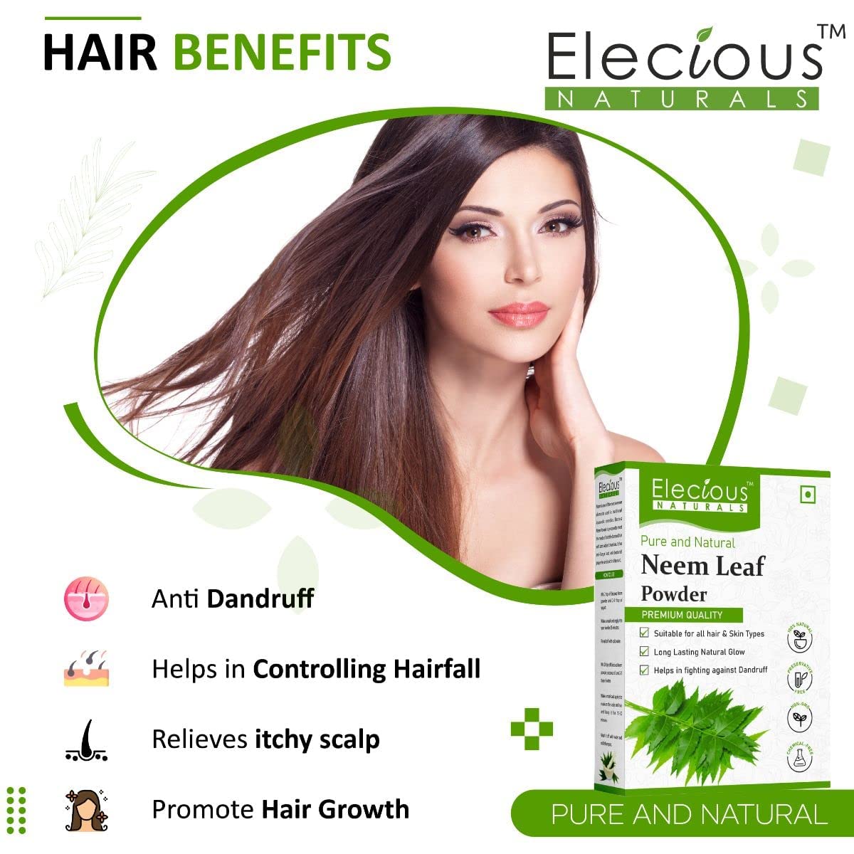 Elecious Neem Powder Margosa (Azadirachta Indica Leaf Powder), 7.0548 oz