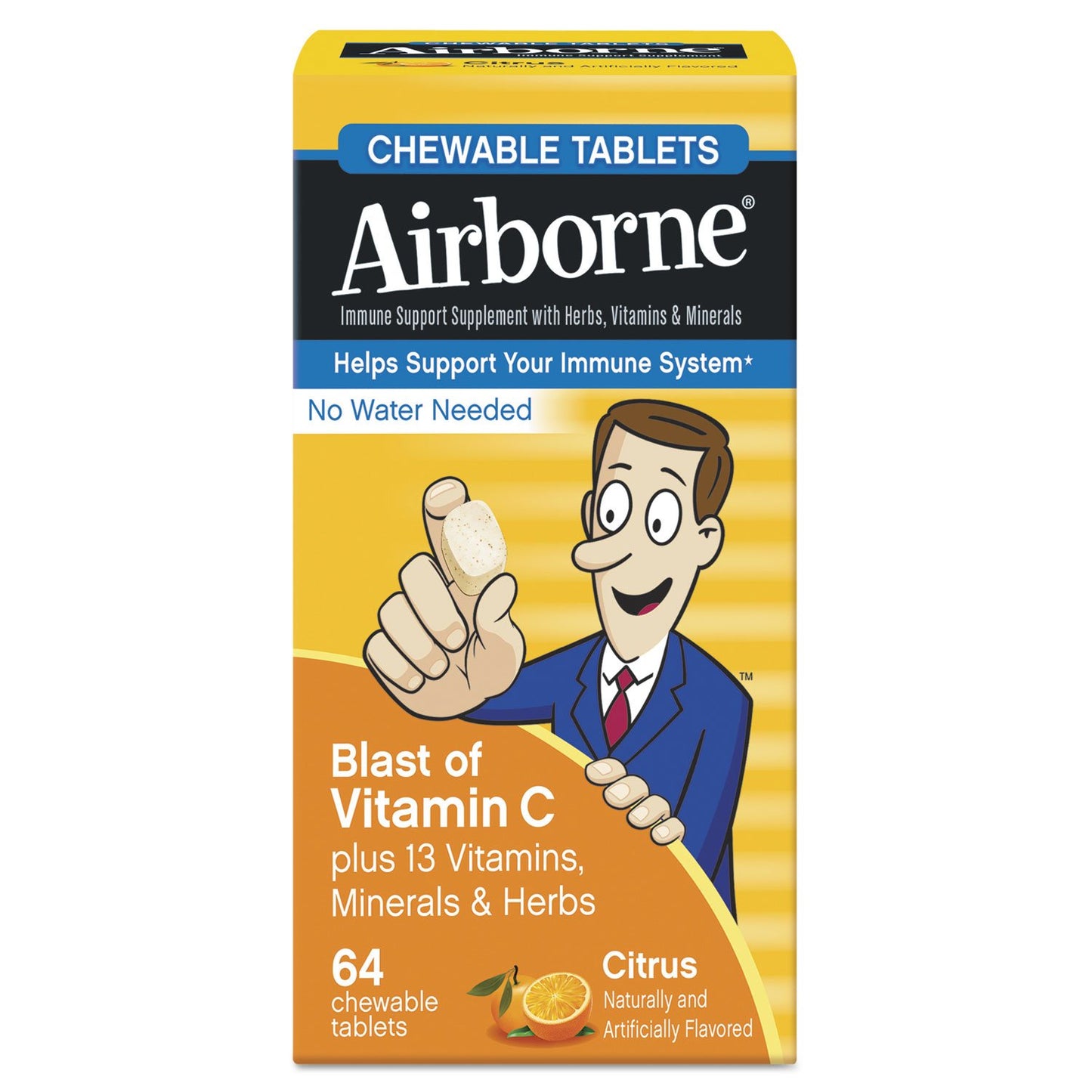 ABN Airborne Immune Support Chewable Tablet Citrus, 64 Count