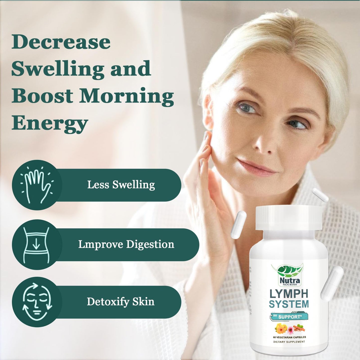 NutraNourish Lymphatic Drainage Supplement with Dandelion, Echinacea & Bromelain Extracts, Lymph System Support for Men and Women, Capsules, 60 Count