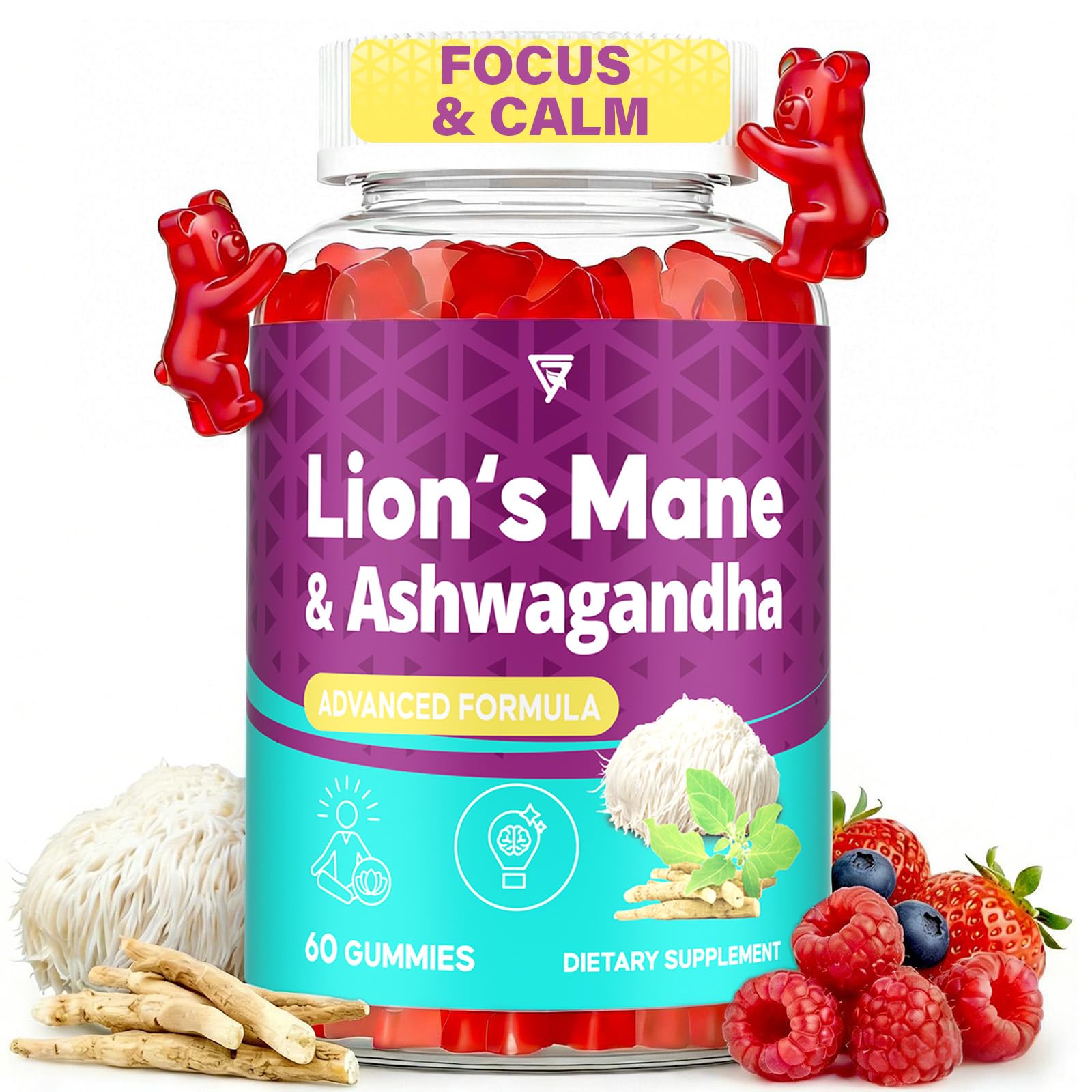 GENFOJAS Ashwagandha & Lions Mane Gummies Gummy 60 Count
