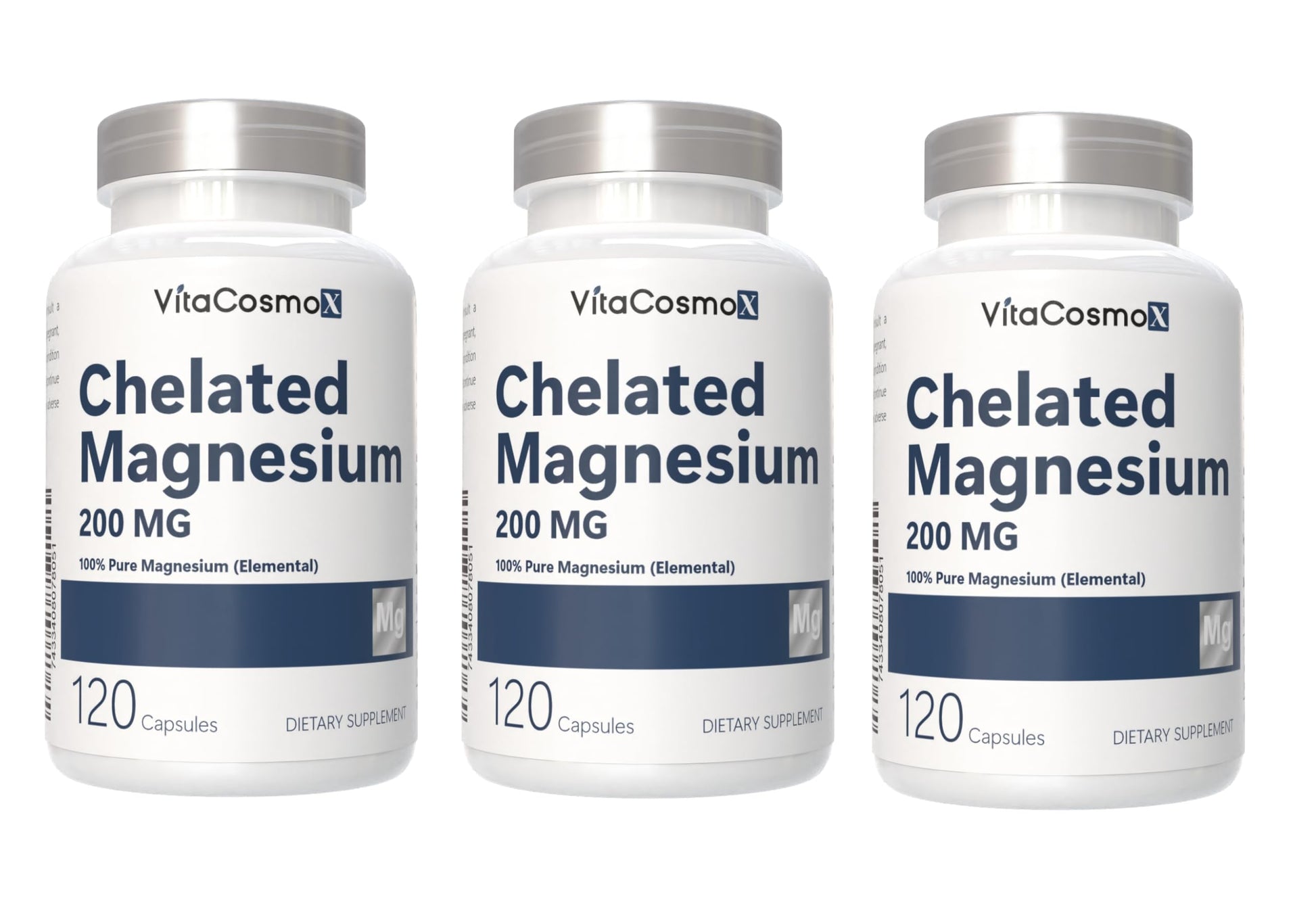 VitaCosmoX Chelated Magnesium Bisglycinate 200mg Capsules, 120 Count