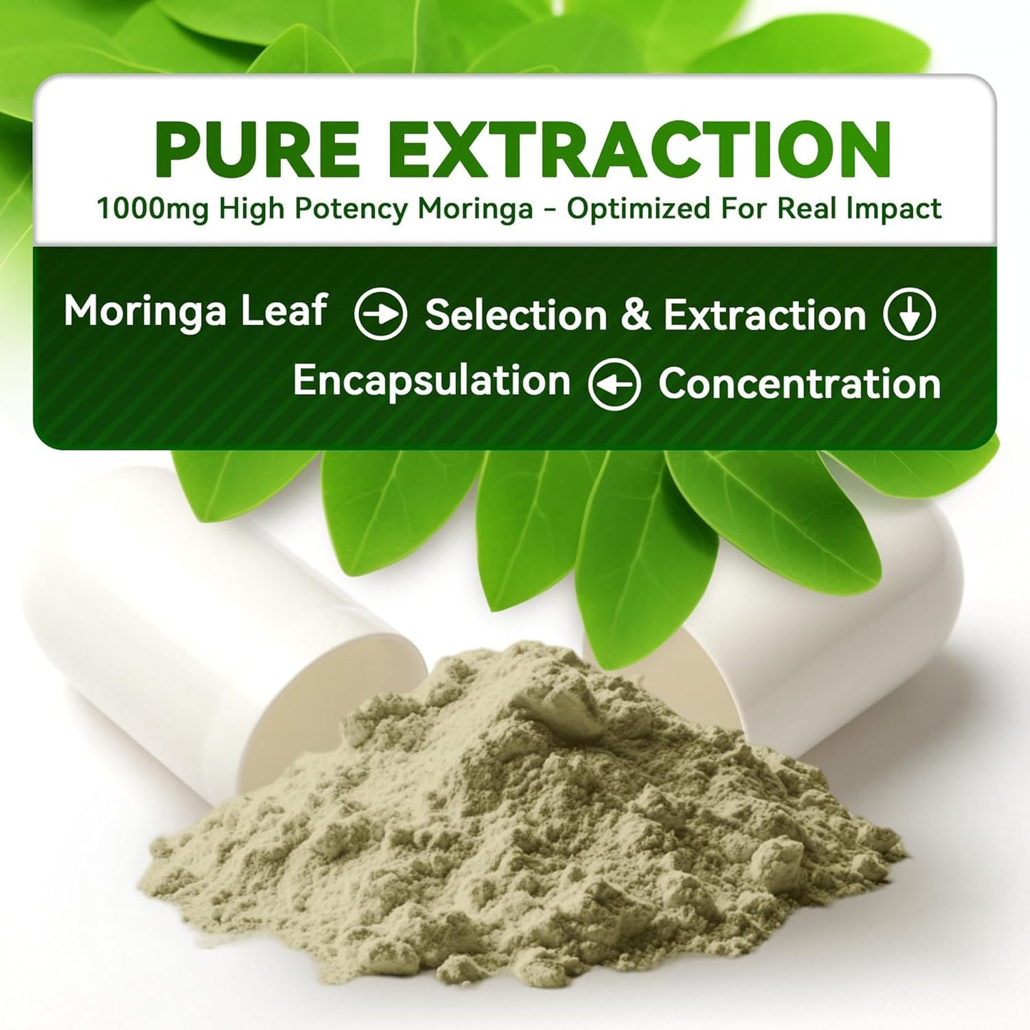I LOVE HEALTH Moringa Capsules 1000mg – High Potency 10:1 Leaf Extract – Energy, Sleep, Immune & Gut Health Support – Vegan, Non-GMO, 60 Capsules