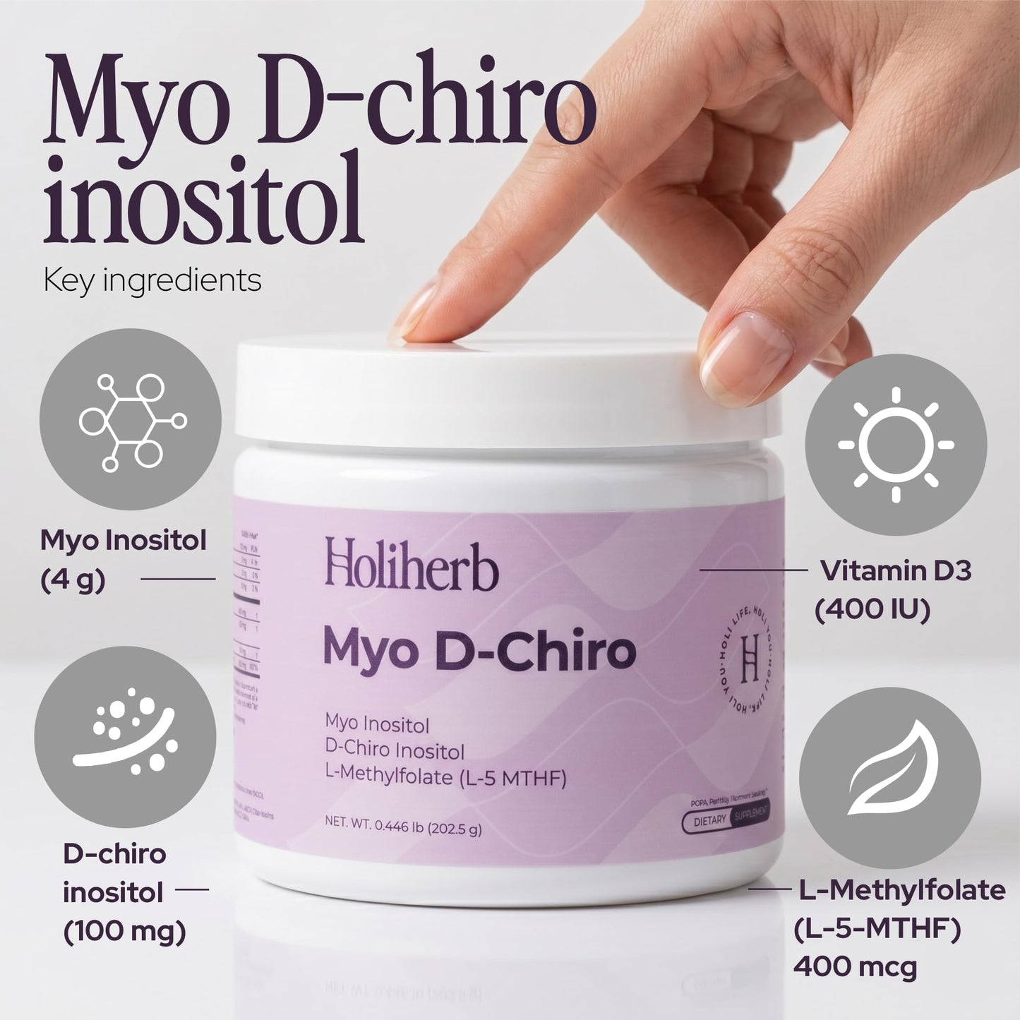 Holiherb Myo D-Chiro Inositol 40:1 Powder for Women, 7.14 oz