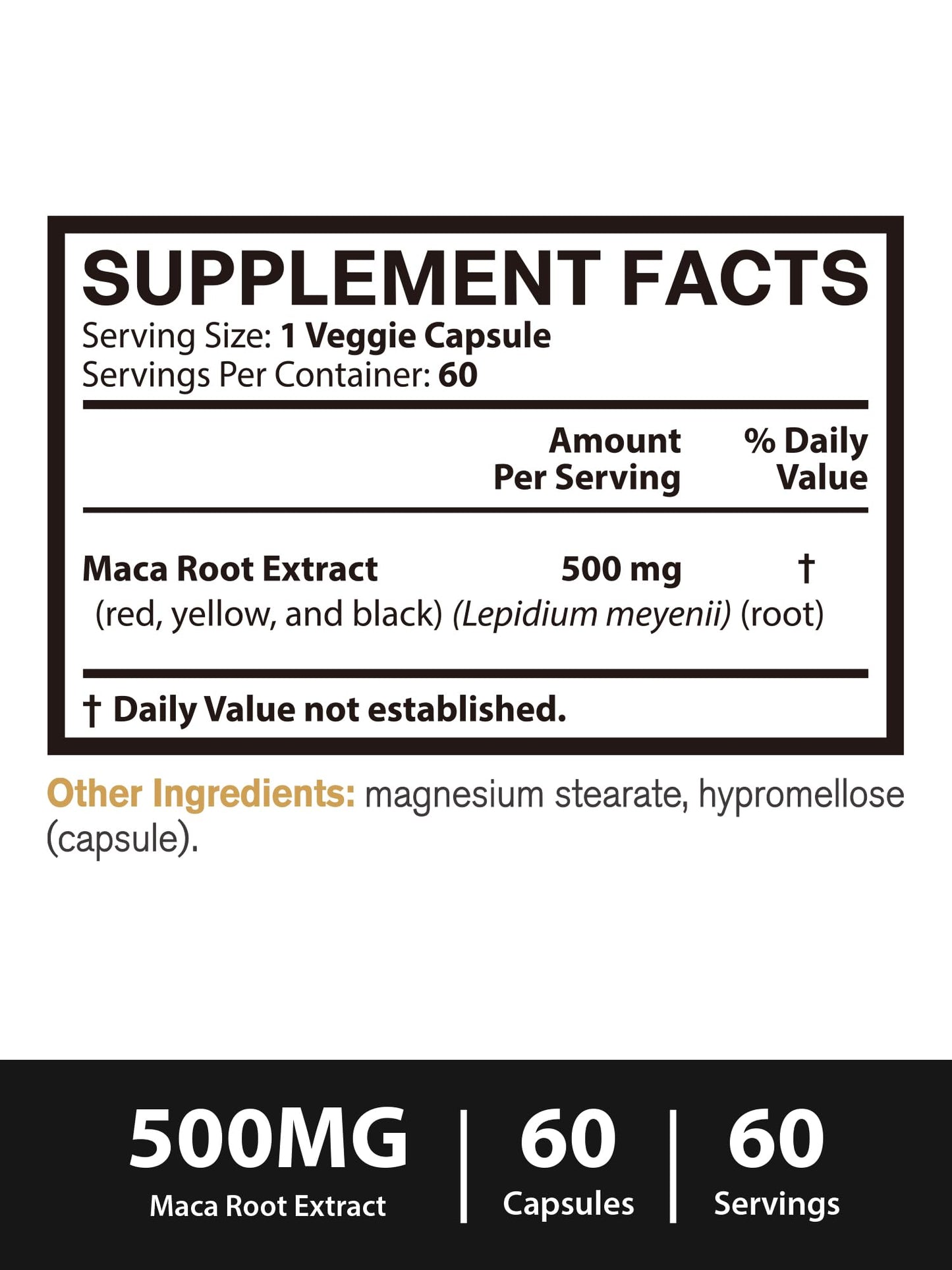 Vitacook Maca Root Capsules 500 mg Extract, Peruvian Maca (Black, Red & Yellow) for Energy, Stamina, Mood, 60 Veggie Capsules