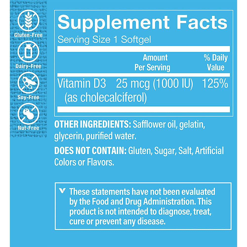 The Vitamin Shoppe Vitamin D3 1000IU Softgels, 100 Softgels