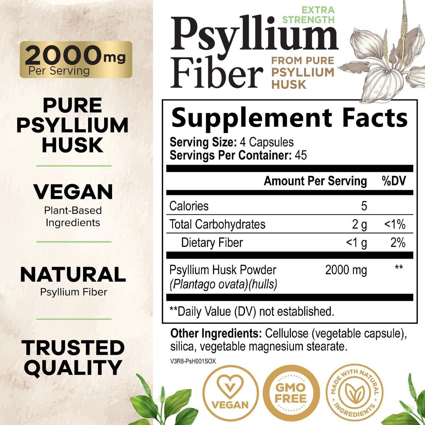 Health Nutrition Naturals Psyllium Husk Capsules, 180 Capsules