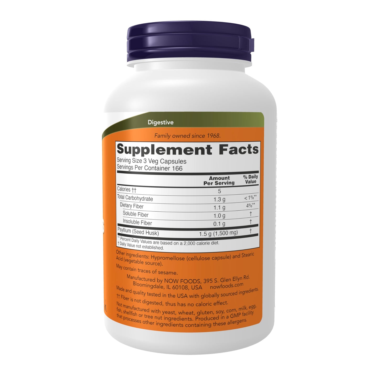 NOW Foods Psyllium Husk Capsules 500 mg, 500 Capsules