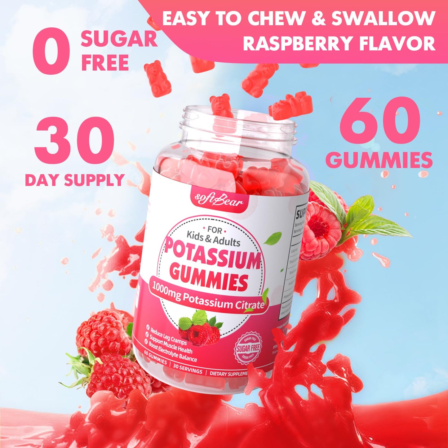 Softbear Potassium Citrate 1000mg Gummies, 60 Count
