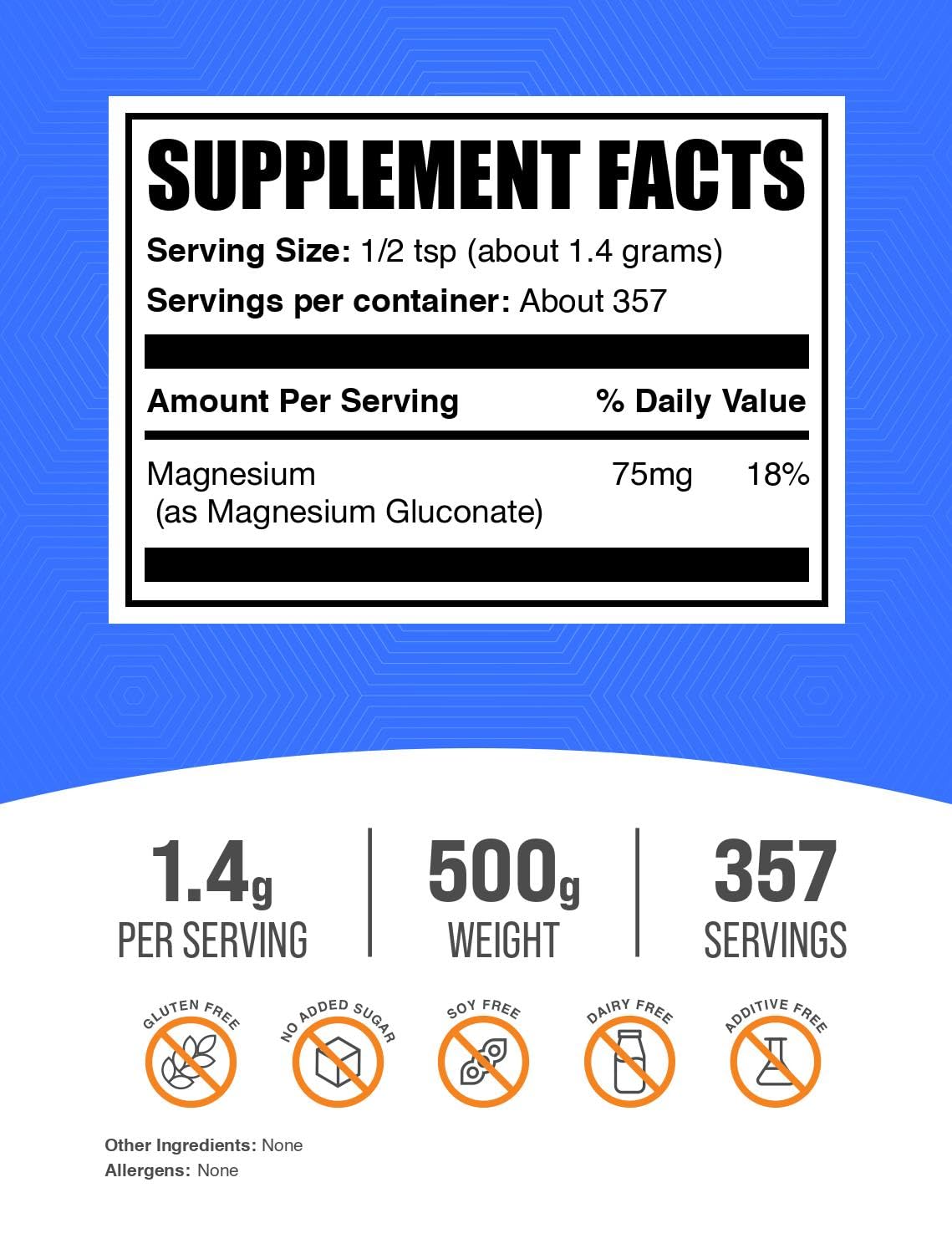 BulkSupplements Magnesium Gluconate Powder 17.5 oz