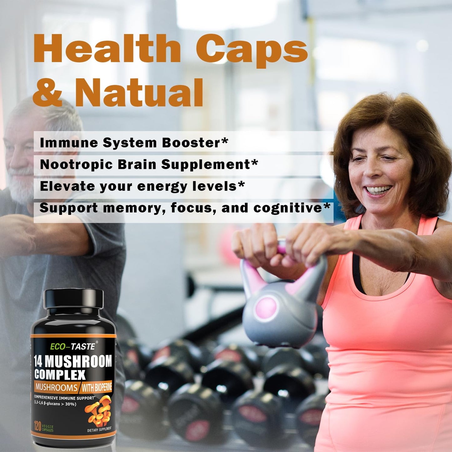 ECO-TASTE 14 Mushrooms Supplement Capsules 120 Count