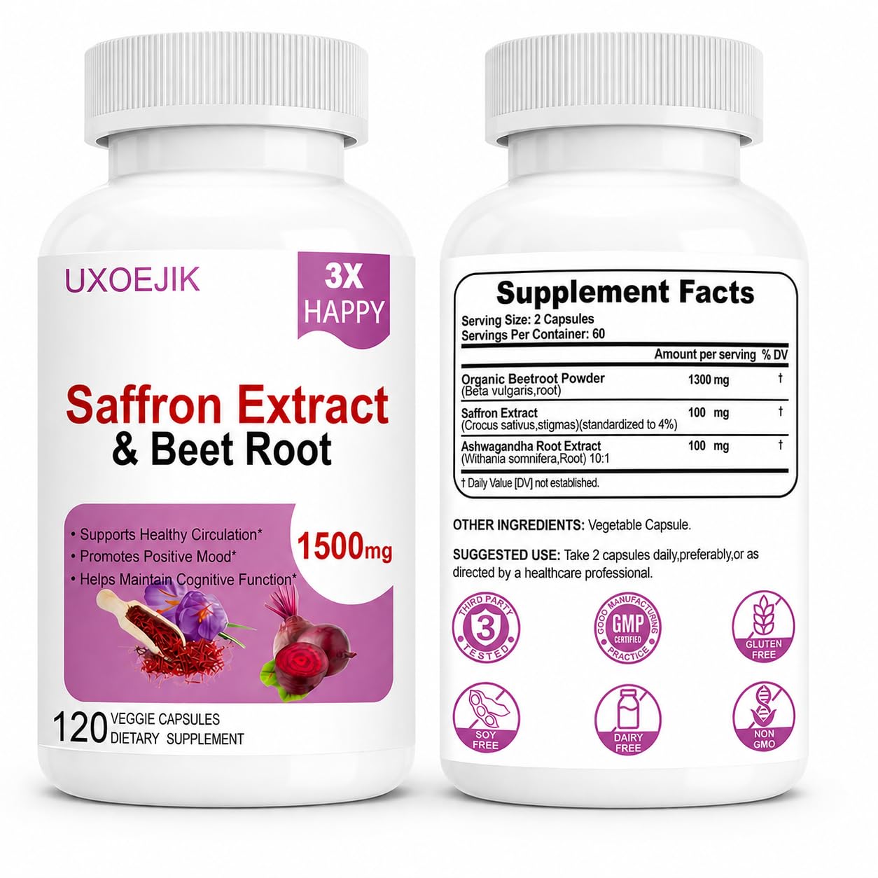 UXOEJIK Saffron Extract Capsule 100mg, 120 Count