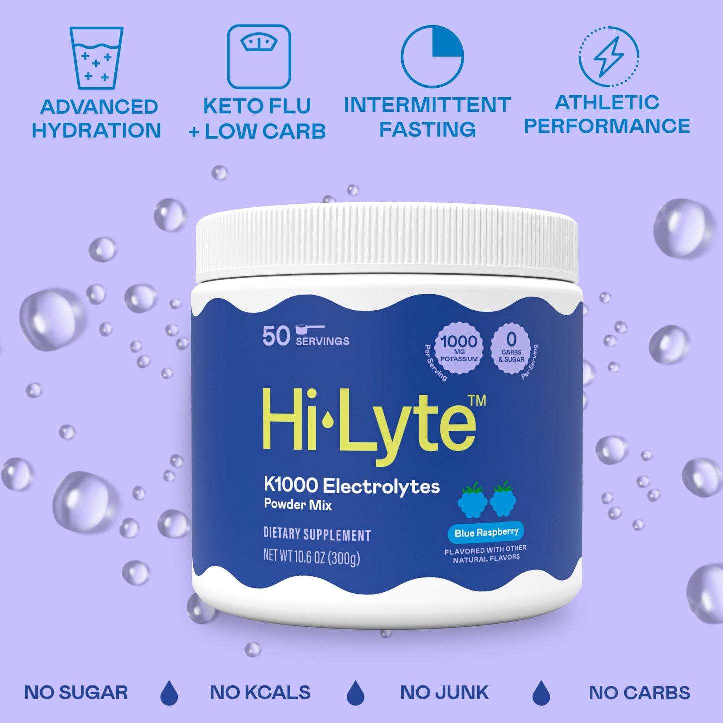 Hi-Lyte K1000 Blue Raspberry Electrolytes Powder, 50 Servings