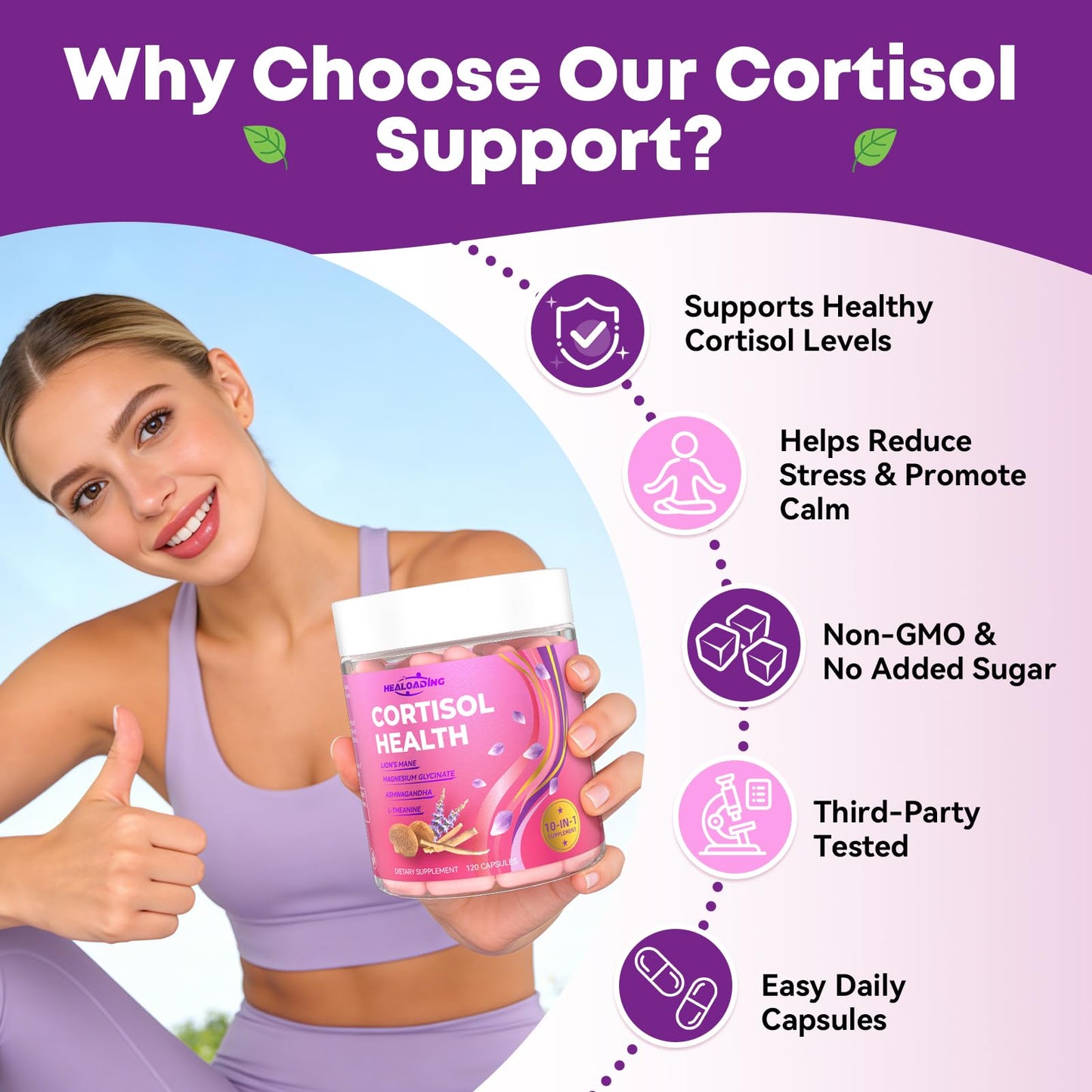 HEALOADING Cortisol Reducer Supplements for Women Capsules, 120 Count