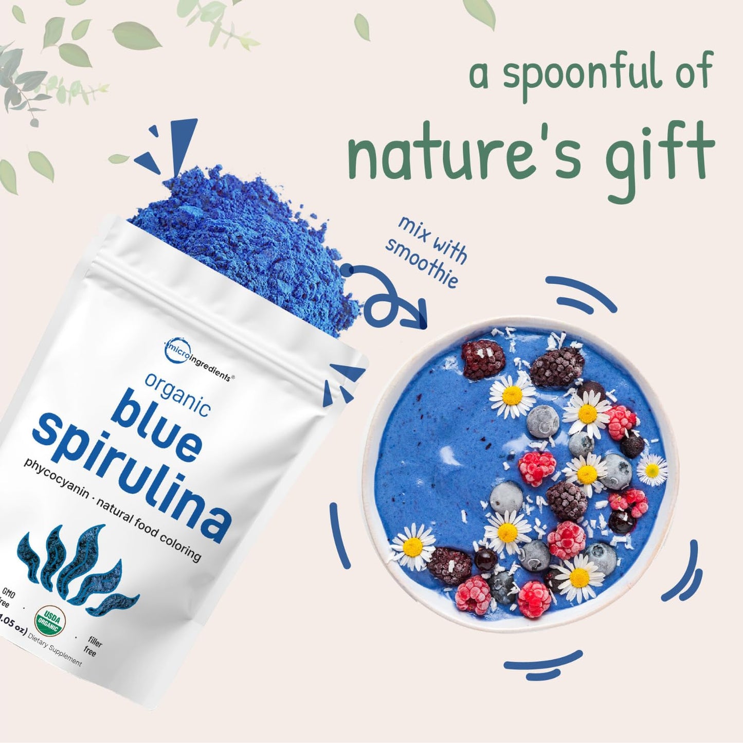 Micro Ingredients Organic Blue Spirulina Powder (Phycocyanin Extract), 1.06 oz