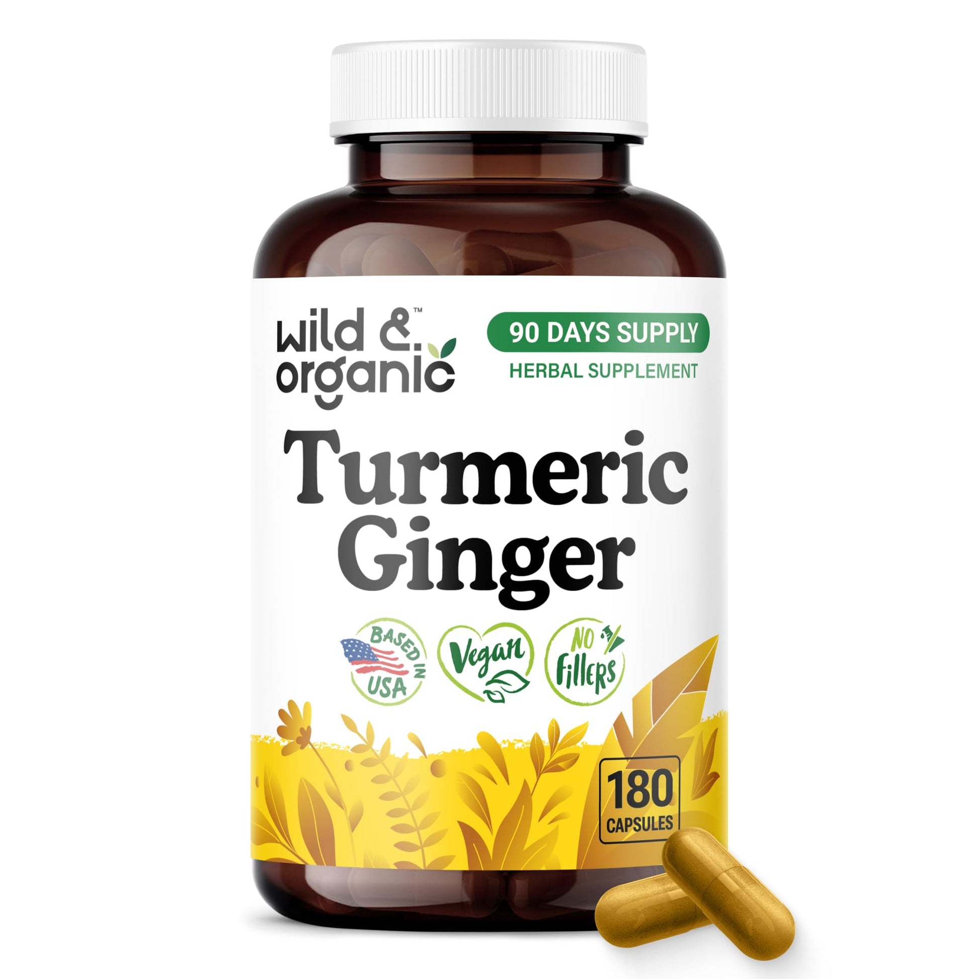 Wild & Organic Turmeric and Ginger Capsules - Mobility Support - 180 Count