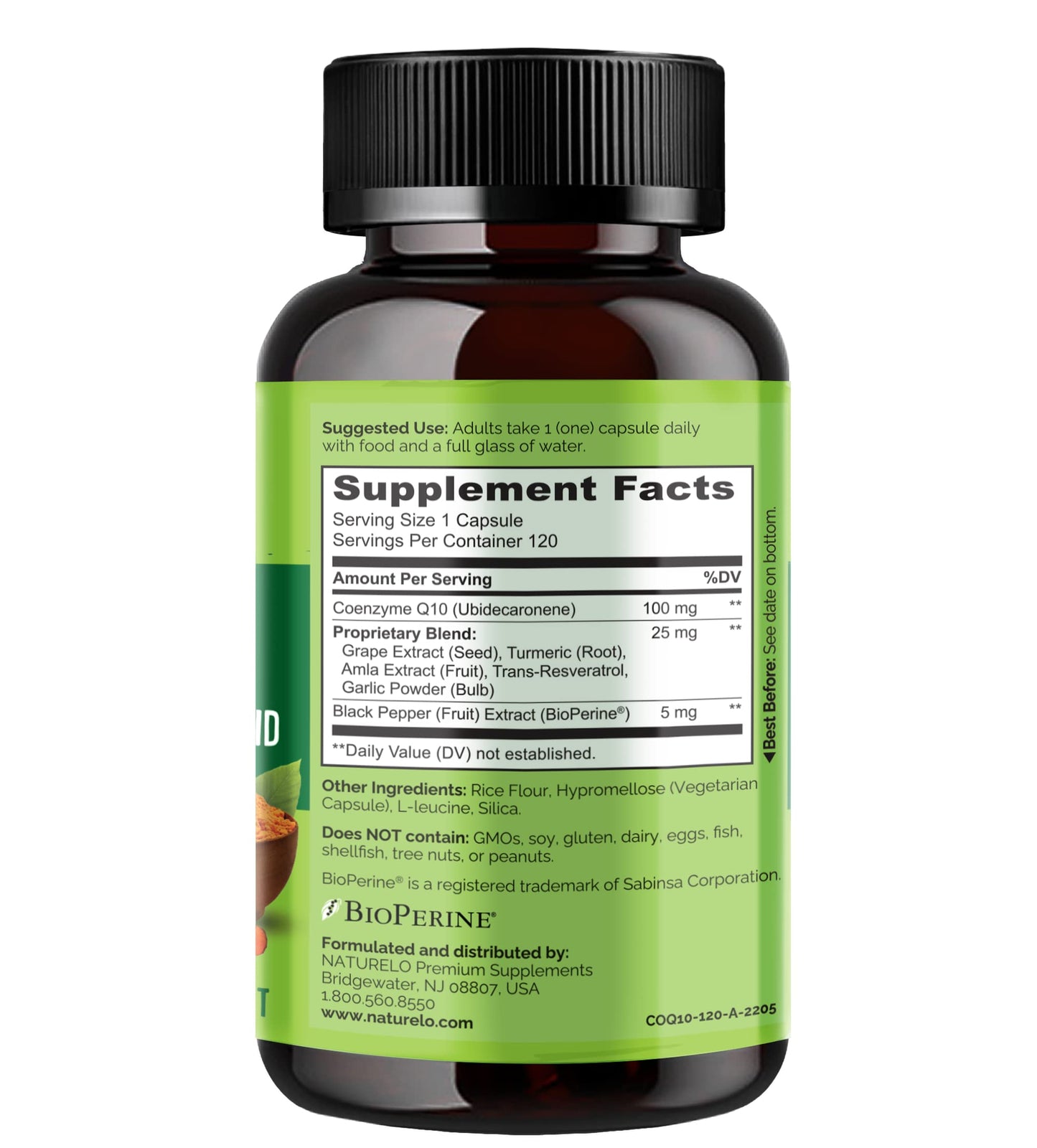 NATURELO Whole Food CoQ10 with Heart Health Blend, 240 Capsules