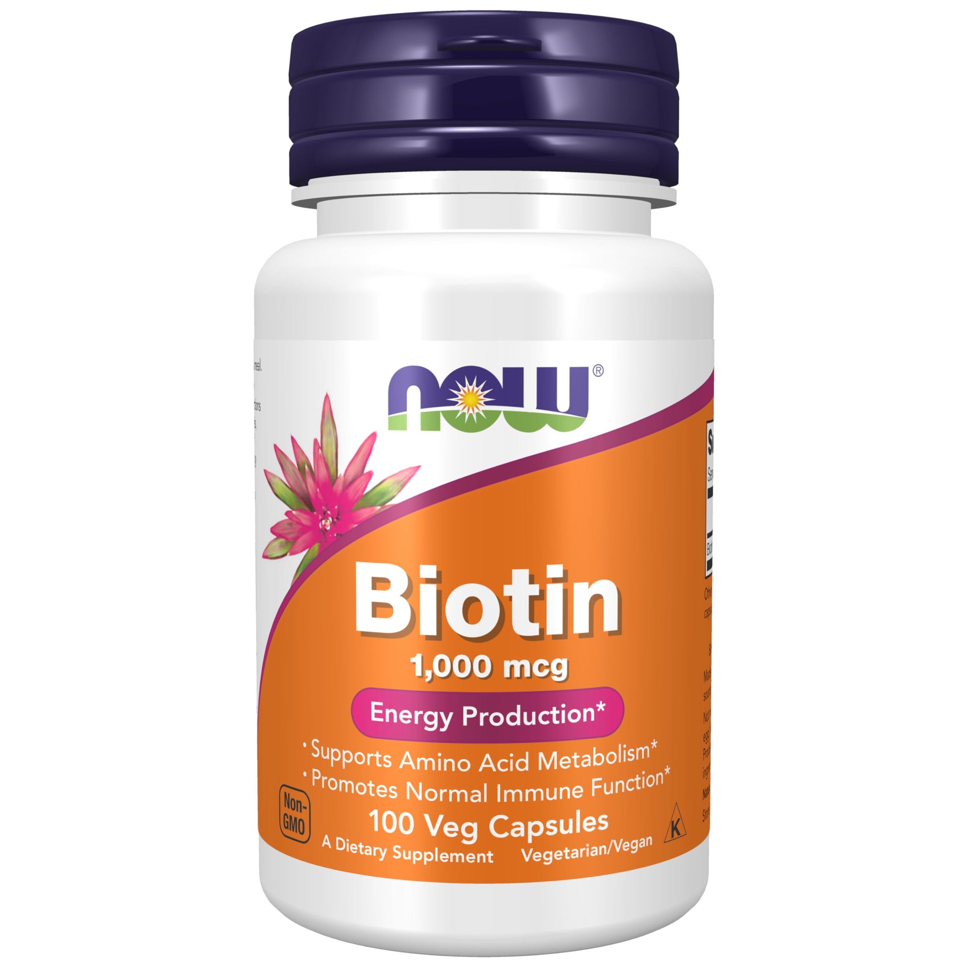 NOW Foods Biotin 1,000 mcg Capsule, Amino Acid Metabolism*, Energy Production*, 100 Count
