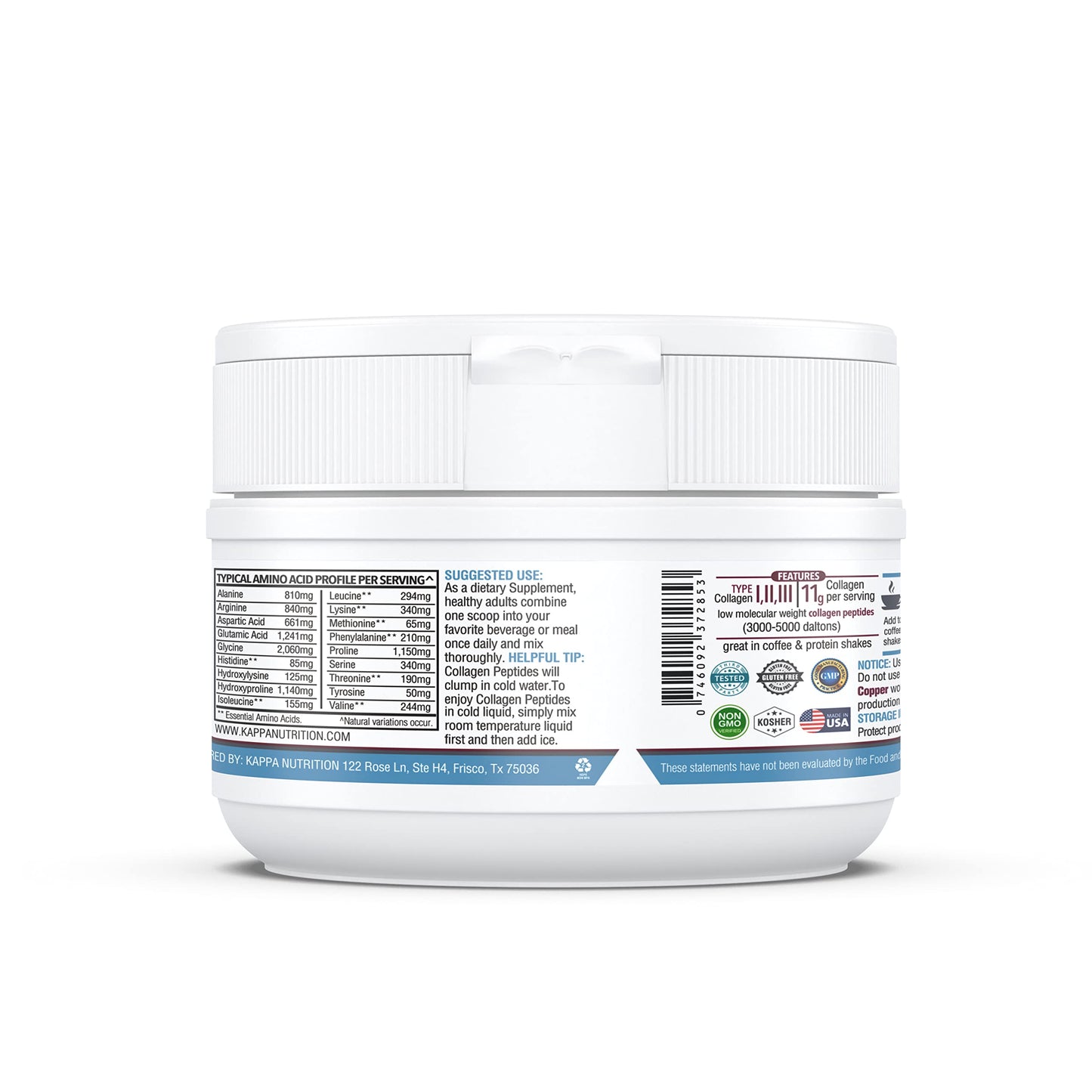 KAPPA NUTRITION Collagen Type I, II, III 9 in 1 Powder with 6 Billion Probiotics, Hyaluronic Acid, Vitamin C, Biotin, Copper & MCT Oil for Beautiful Hair, Nails & Skin, 1 Pack