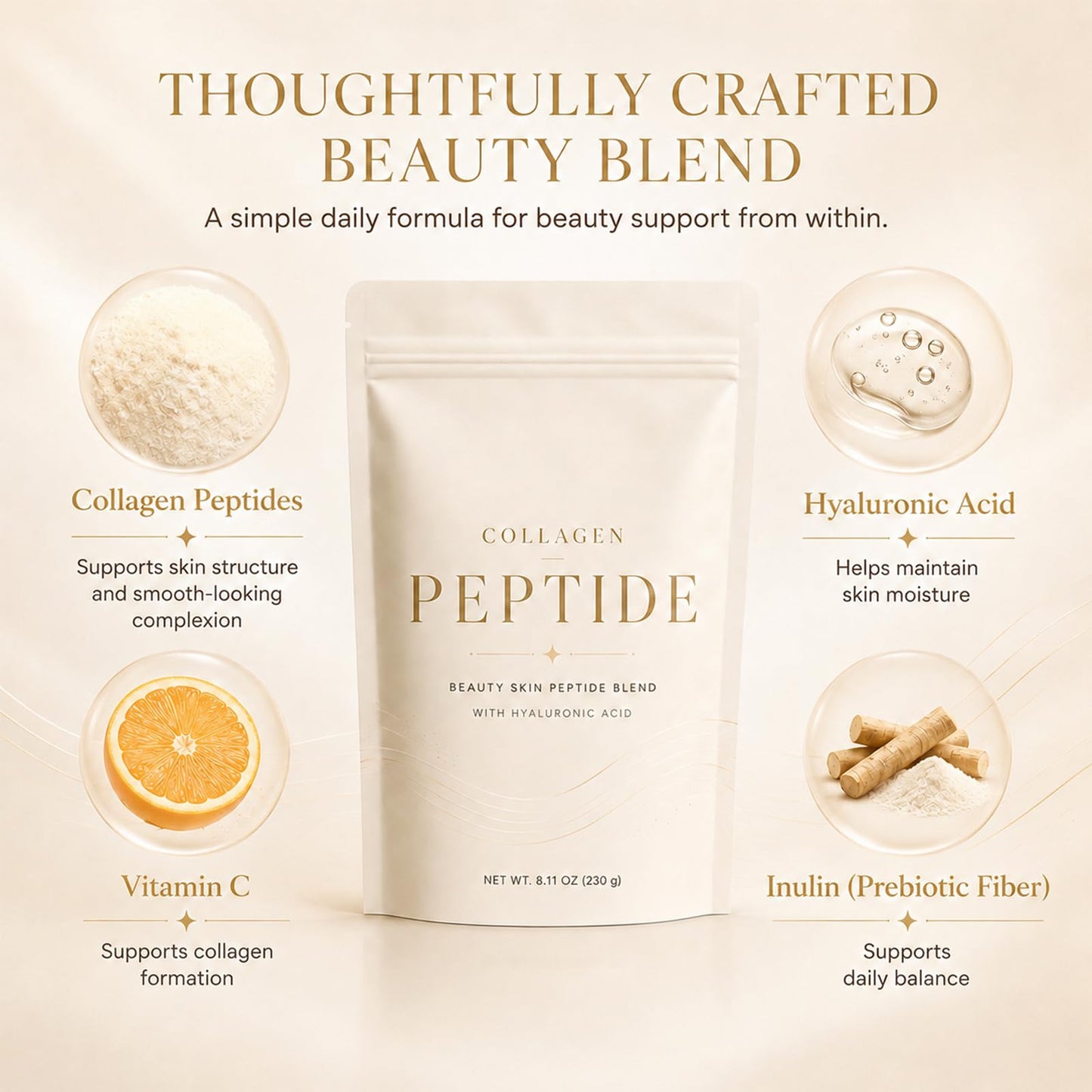 Generic Collagen Peptide with Hyaluronic Acid Beauty Skin Peptide Blend Powder 7.9 Ounce