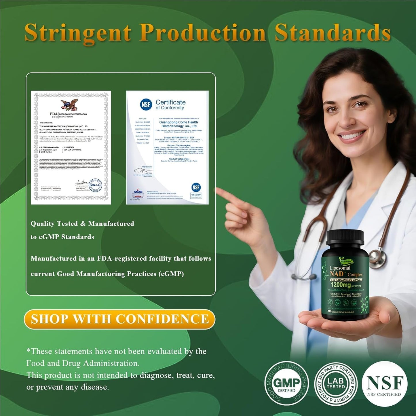 Cynthirry Liposomal NAD+ Supplement 1200mg 7-in-1 NR NMN Replacement with Resveratrol CoQ10 Capsule 120 Count