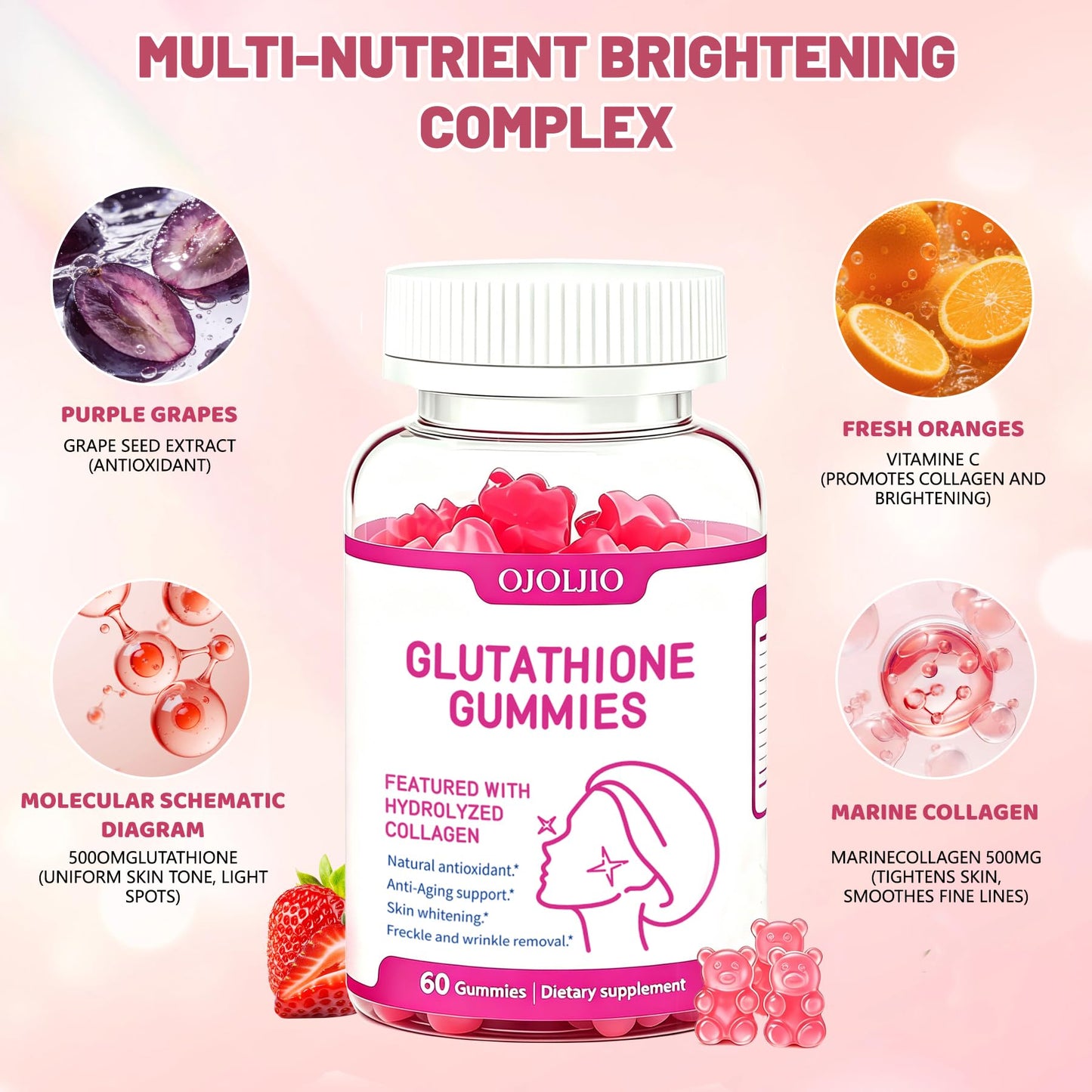 OJOIJIO Glutathione Collagen Gummies 60 Count