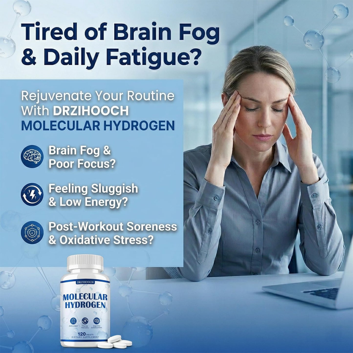 DRZIHOOCH Hydrogen Water Tablets with Magnesium -12 PPM Hydrogen Tablets for Drinking Water Molecular Hydrogen Water Supplement for Cellular Health Healthy Aging 120 Tablets