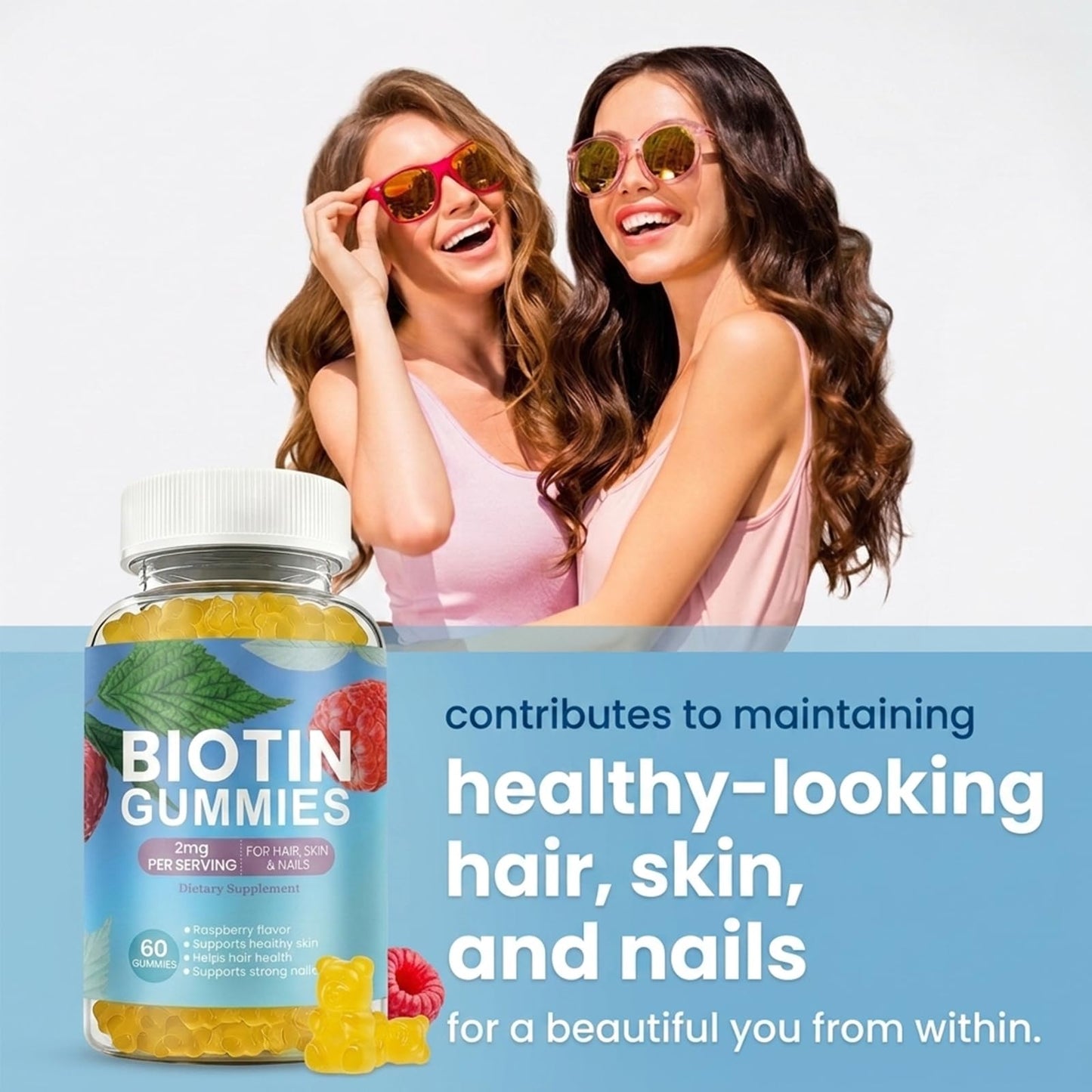 Dyeazirn Hair Growth Gummies, Biotin Vitamins for Women & Men, Hair Skin and Nails Gummies, Biotin Supplement for Stronger Hair, Vegan, 60 Count