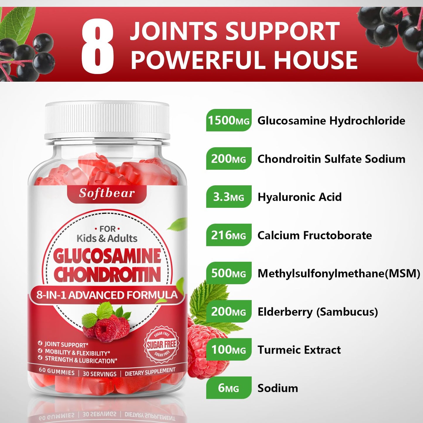 softbear Glucosamine Chondroitin Gummies 60 Count