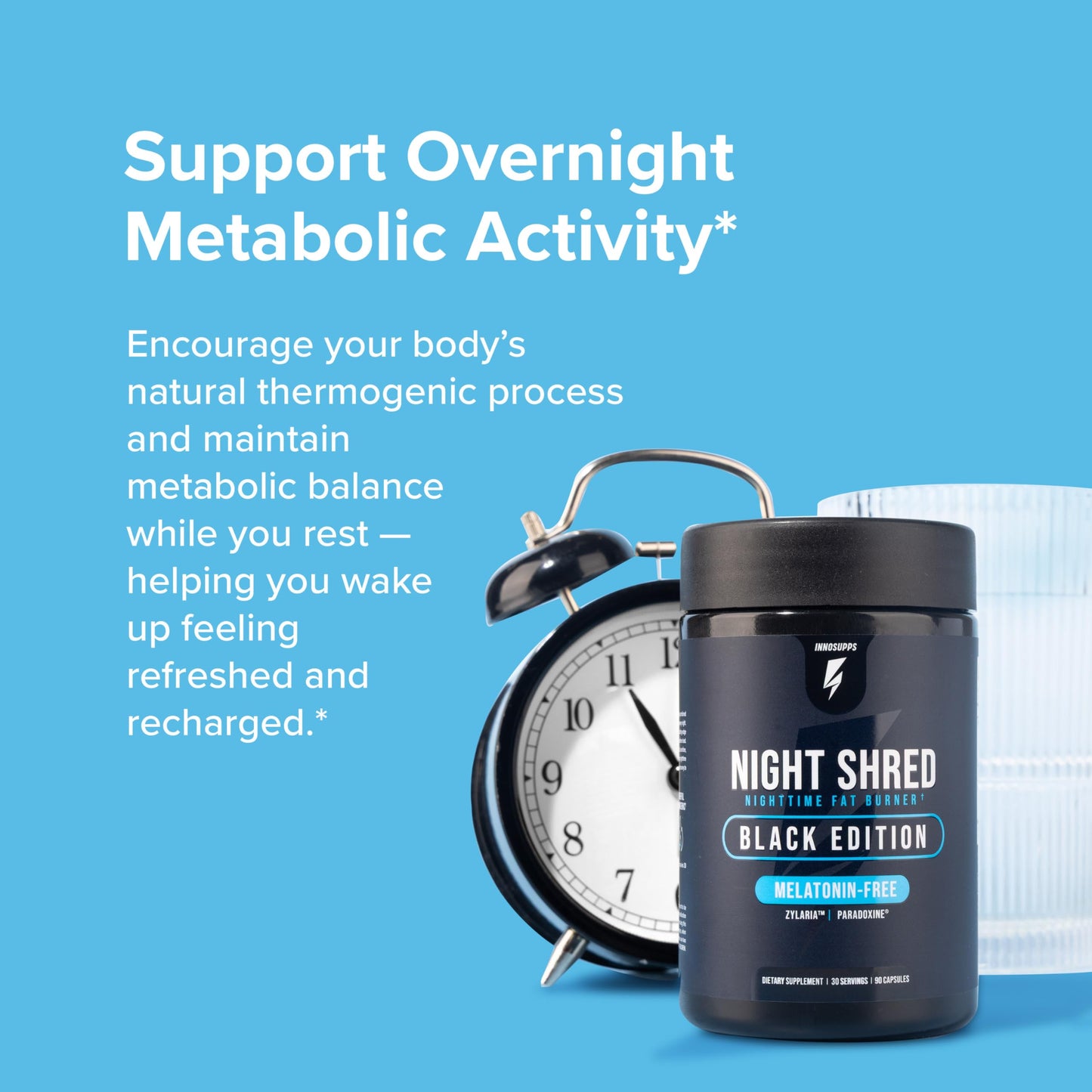 InnoSupps Night Shred Black Melatonin-Free Night Time Fat Burner Capsules 90 Count