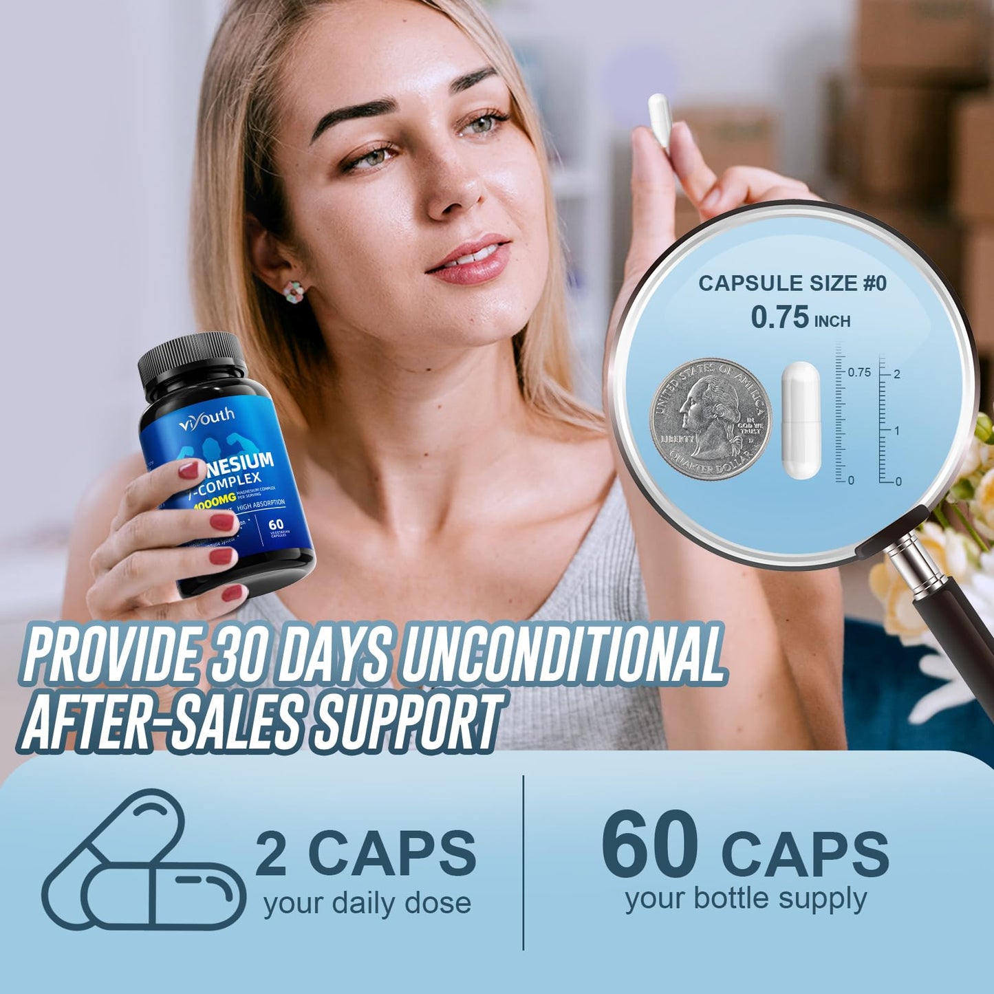 VIYOUTH Magnesium 7 Complex Supplement Capsules, 60 Count